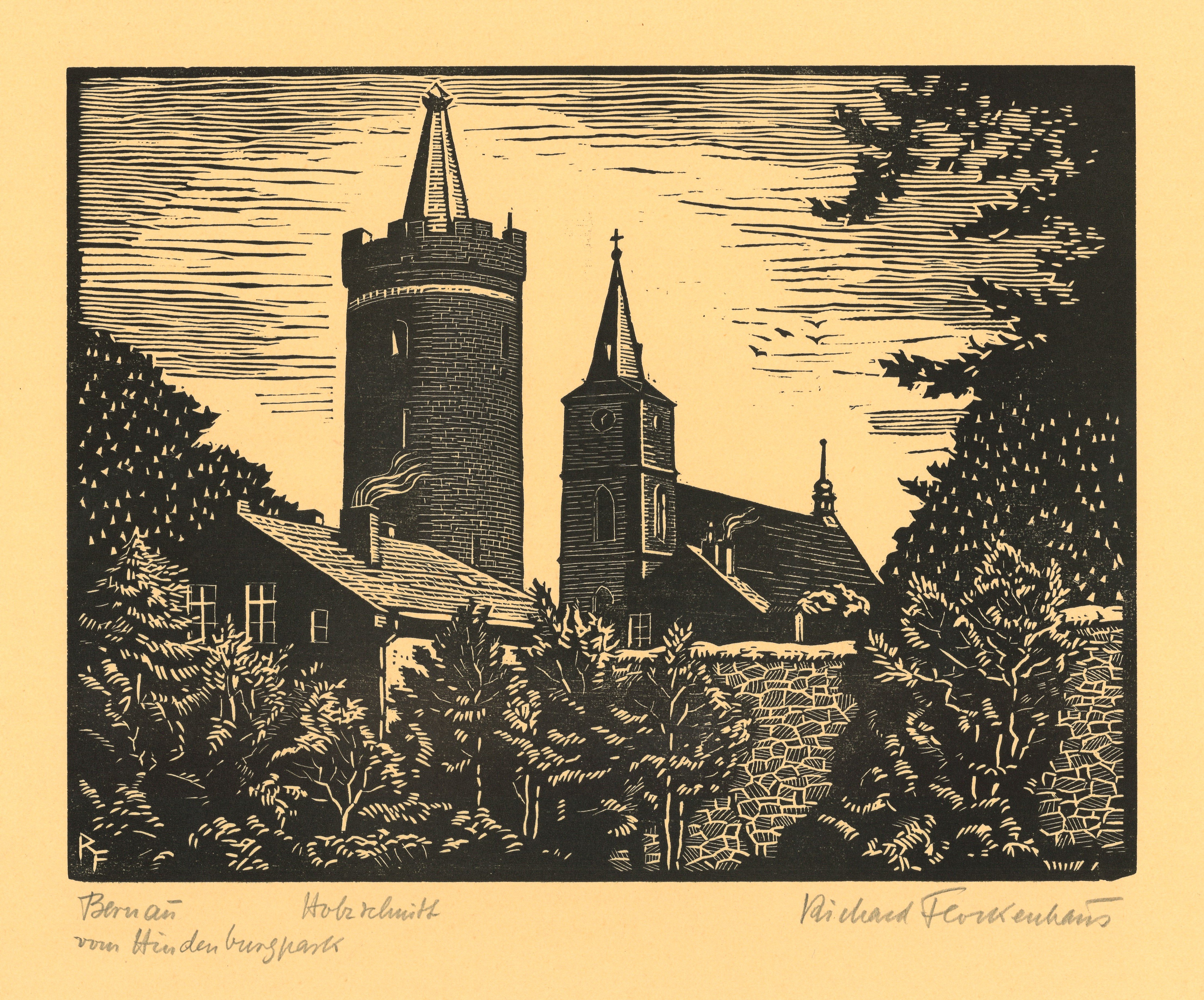 Bernau: Pulverturm und Marienkirche von Westen (Landesgeschichtliche Vereinigung für die Mark Brandenburg e.V., Archiv CC BY)