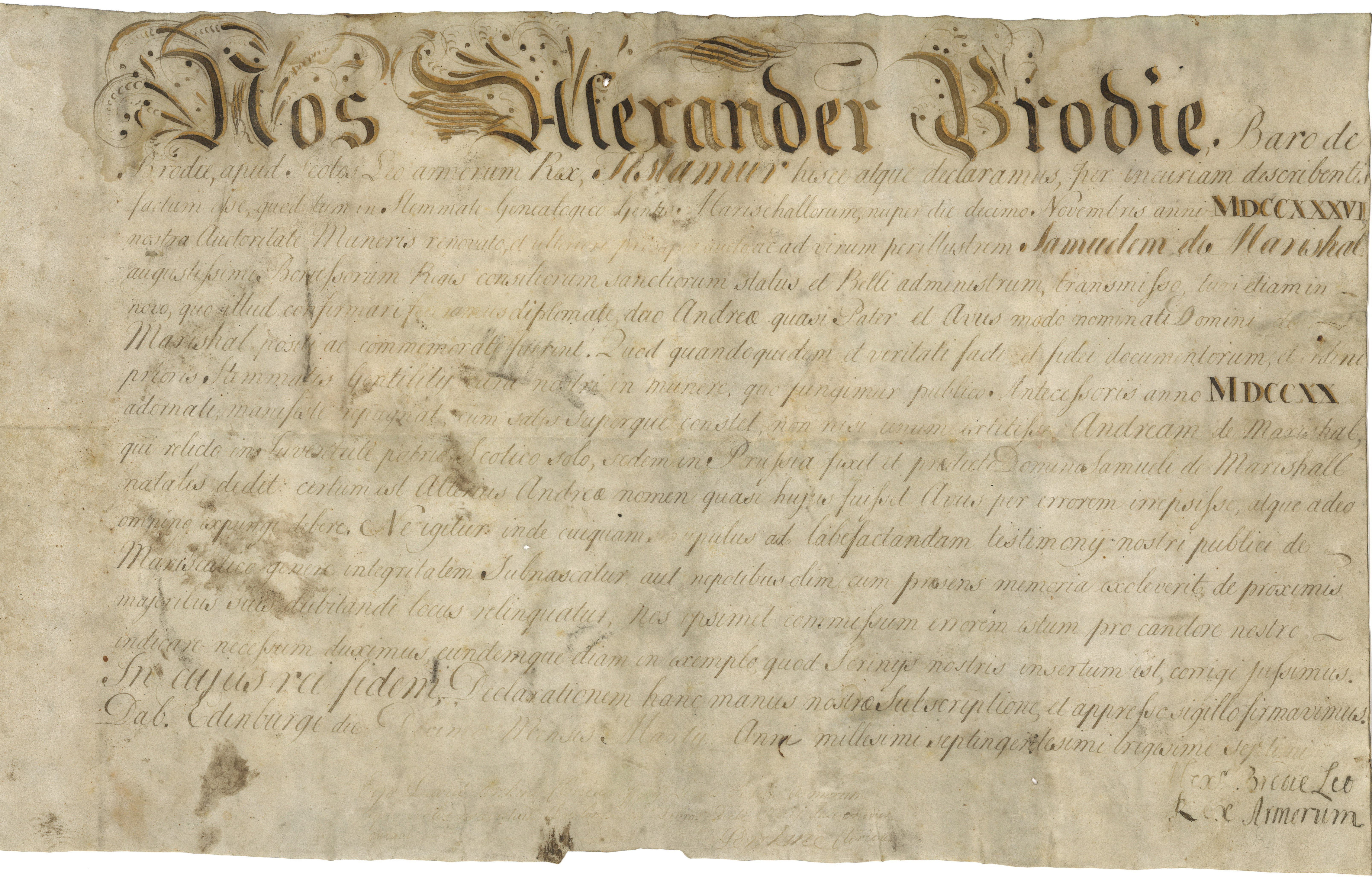 Urkunde über die Bestätigung der adligen Abkunft für Samuel von Marschall 1737 (Landesgeschichtliche Vereinigung für die Mark Brandenburg e.V., Archiv CC BY)