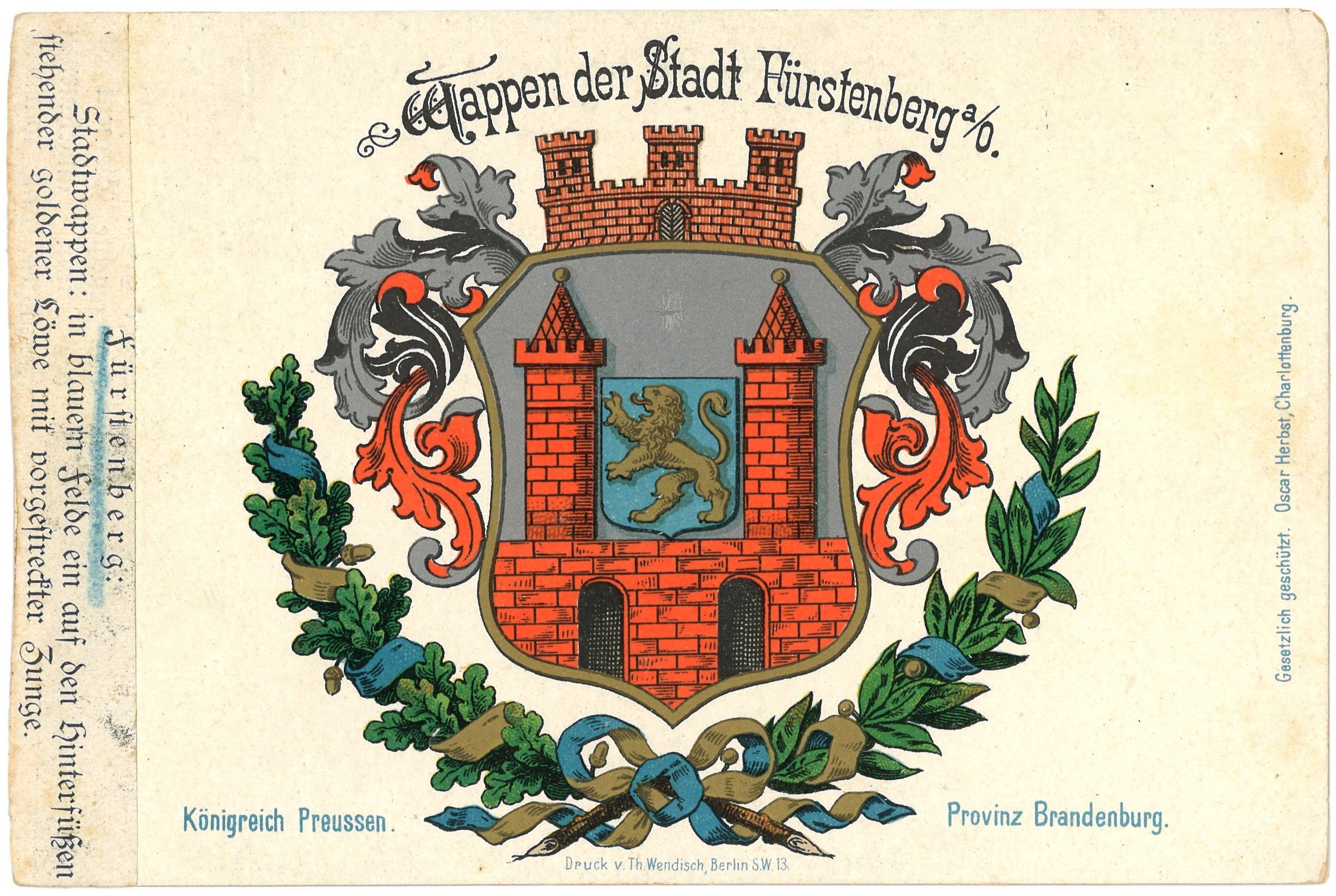 Fürstenberg (Oder): Stadtwappen (Landesgeschichtliche Vereinigung für die Mark Brandenburg e.V., Archiv CC BY)