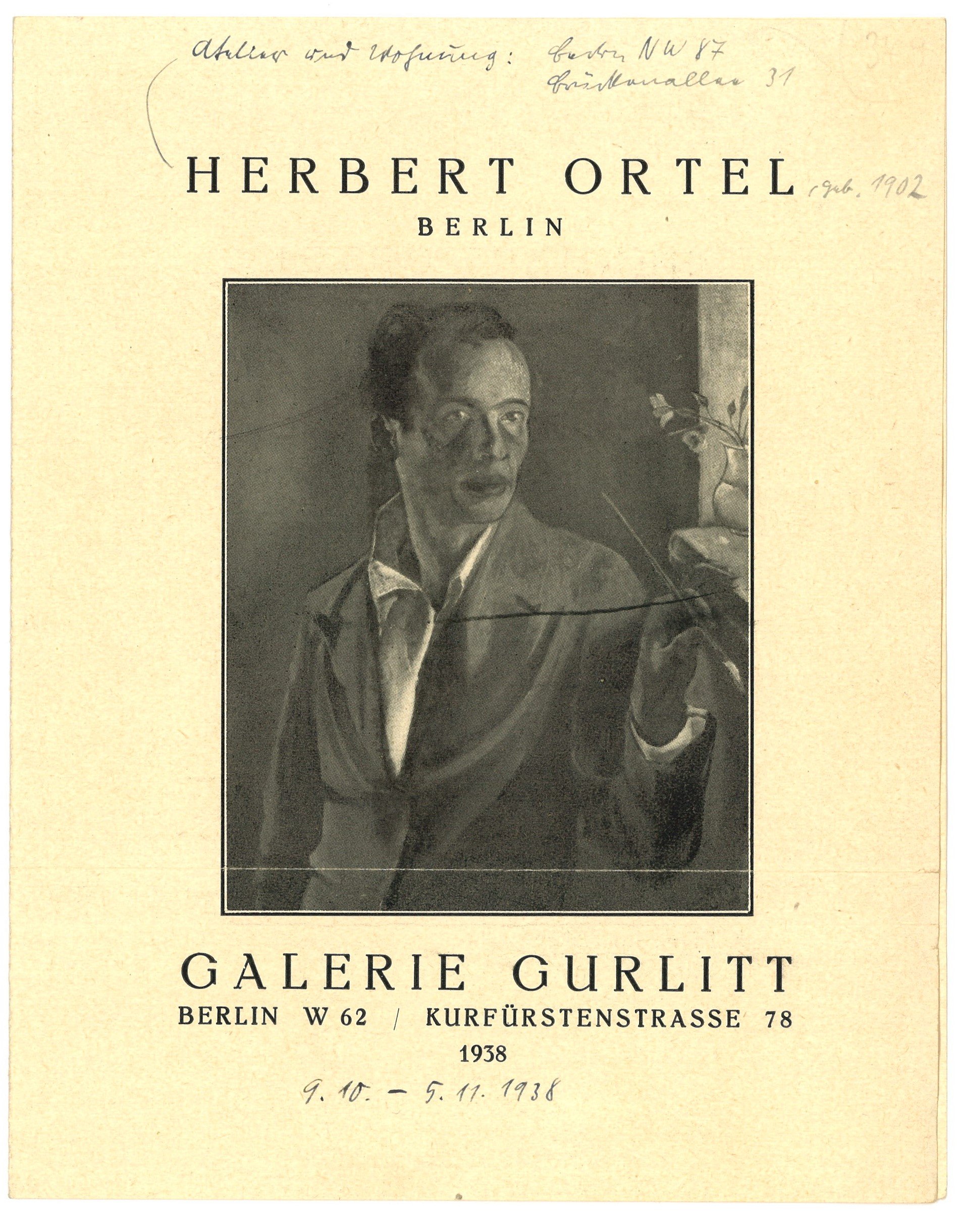 Faltblatt der Galerie Gurlitt in Berlin zur Ausstellung Herbert Ortel (1938) (Landesgeschichtliche Vereinigung für die Mark Brandenburg e.V., Archiv CC BY)