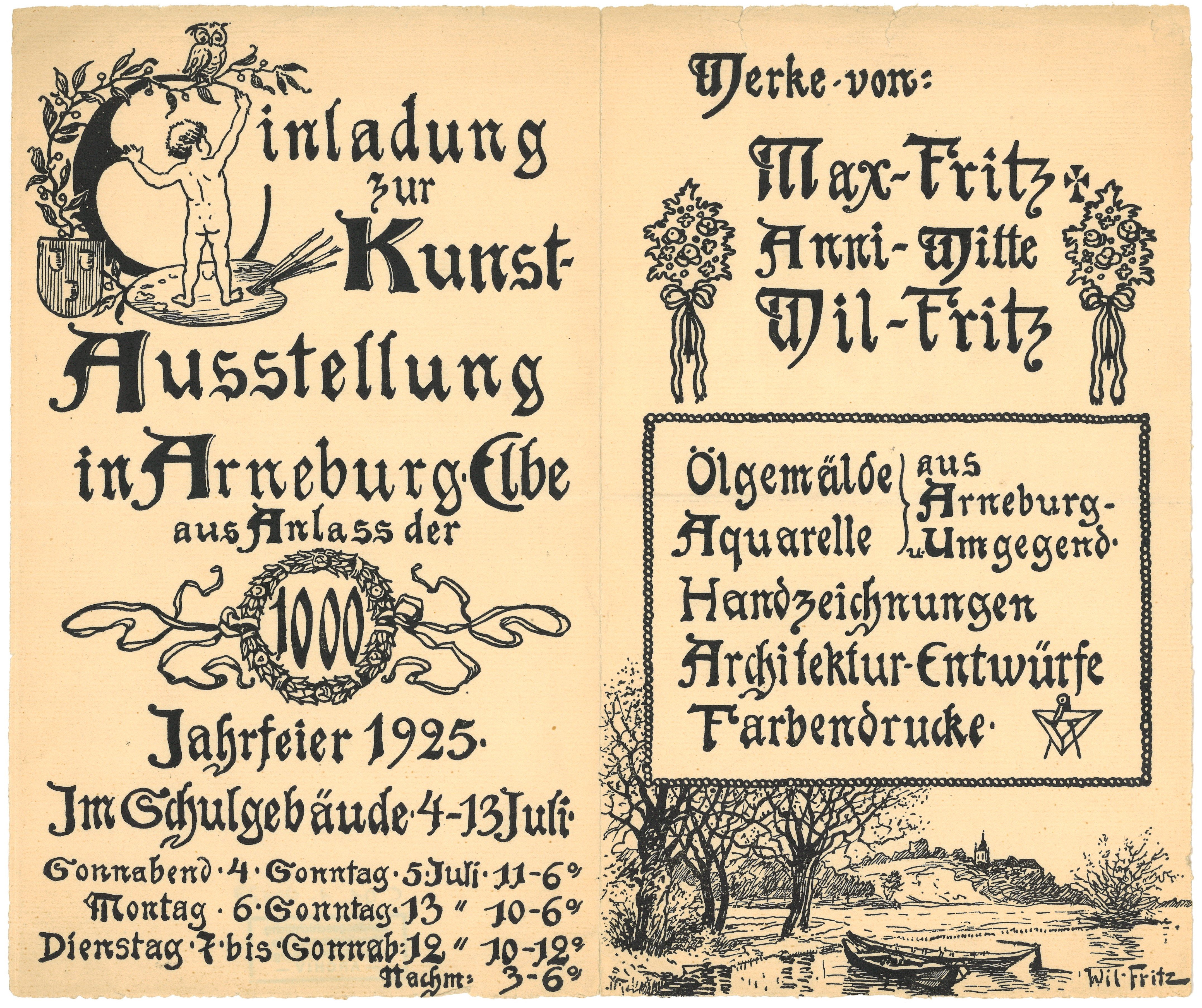 Einladung zur Kunstausstellung in Arneburg/Elbe 1925 (Landesgeschichtliche Vereinigung für die Mark Brandenburg e.V., Archiv CC BY)