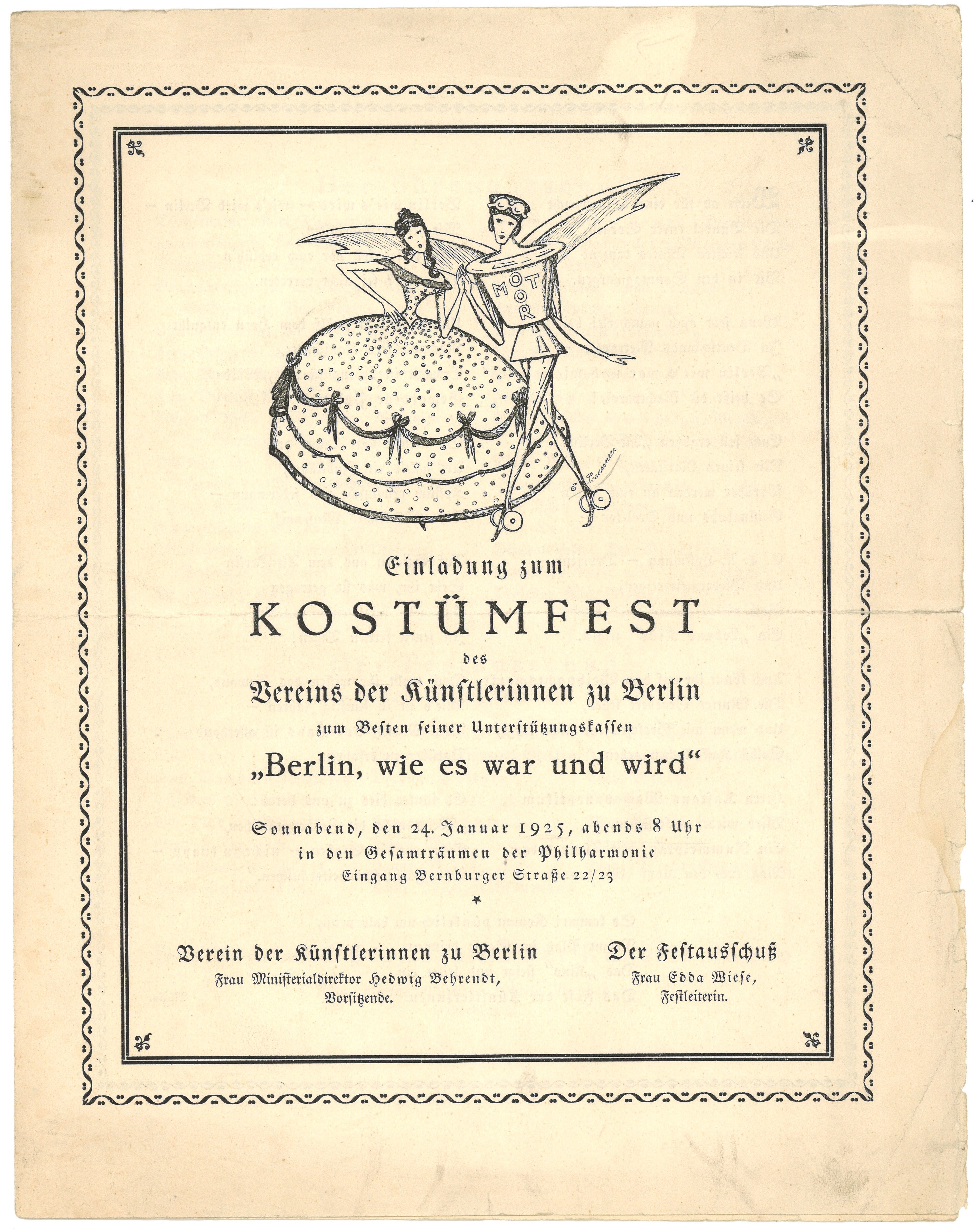 Einladung zum Kostümfest des Vereins der Künstlerinnen zu Berlin 1925 (Landesgeschichtliche Vereinigung für die Mark Brandenburg e.V., Archiv CC BY)