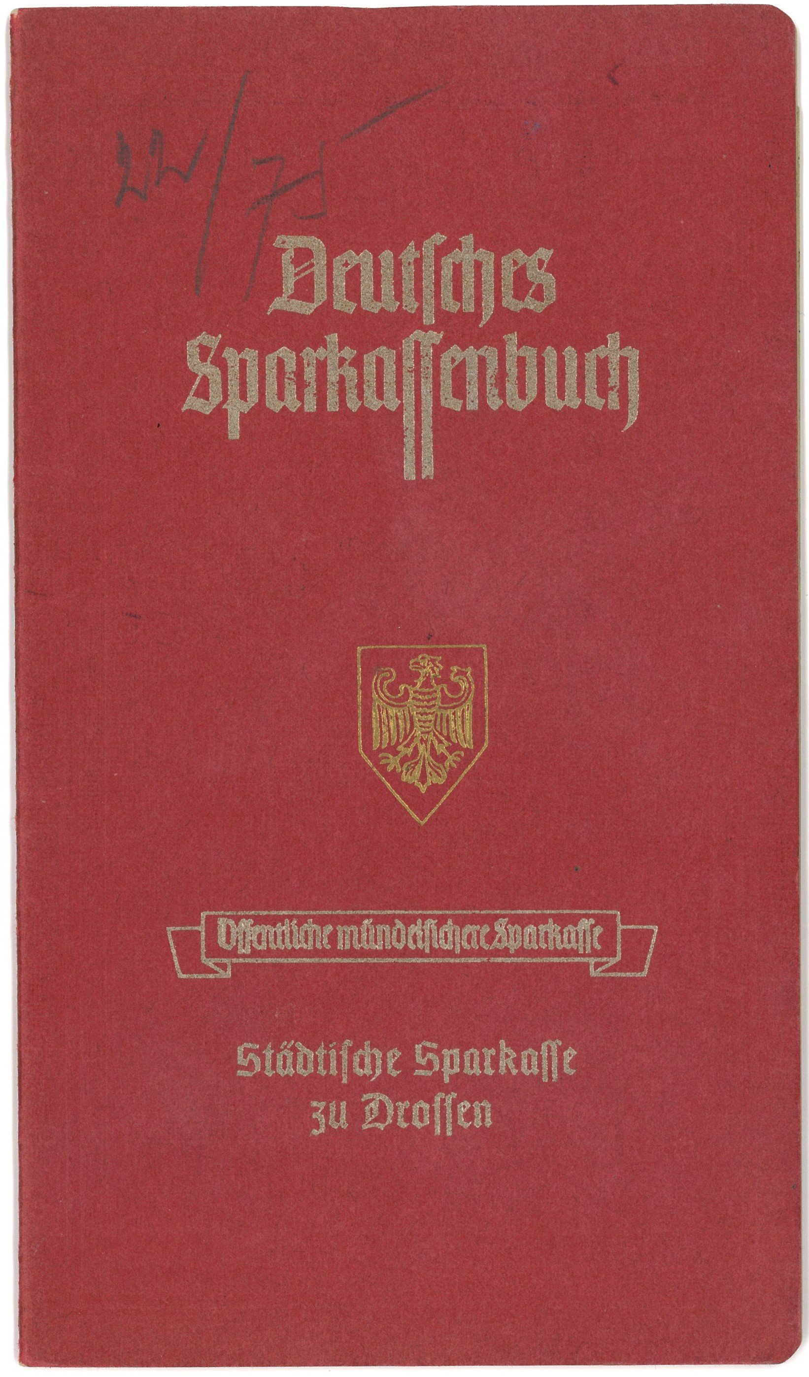 Sparkassenbuch der Sparkasse Drossen für Ursula Stallerscheck 1944 (Landesgeschichtliche Vereinigung für die Mark Brandenburg e.V., Archiv CC BY)