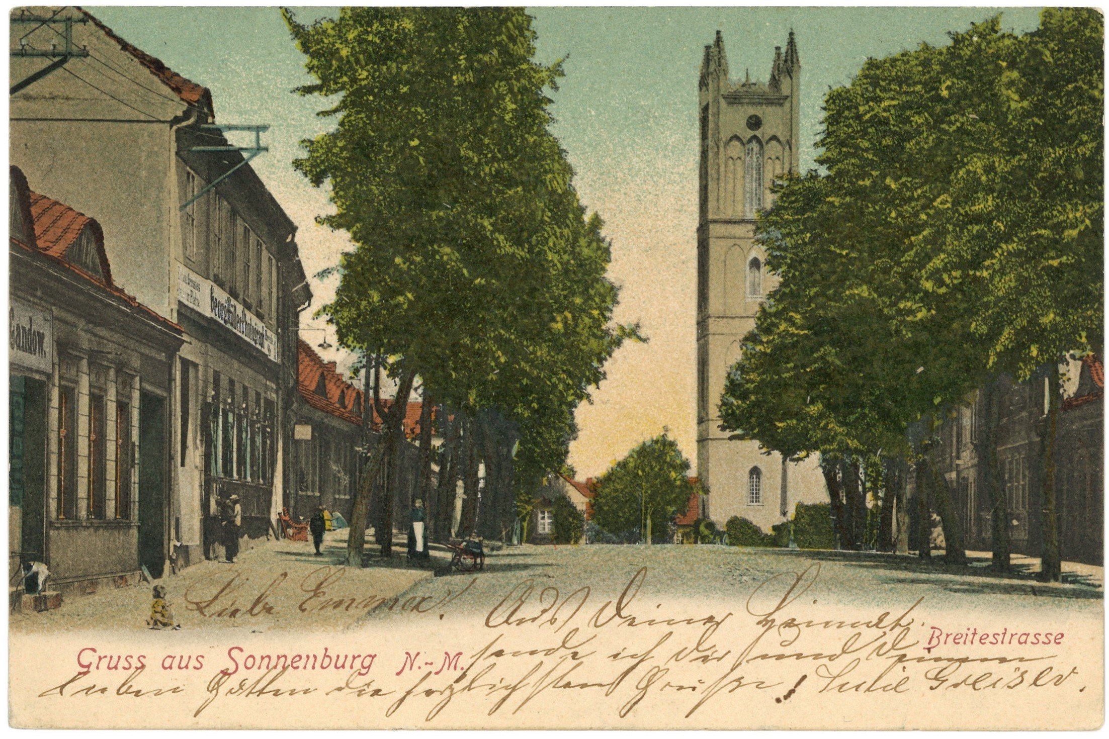 Sonnenburg (Neumark) [Słońsk]: Breite Straße mt Turm derJohanniter-Ordenskirche (Landesgeschichtliche Vereinigung für die Mark Brandenburg e.V., Archiv CC BY)