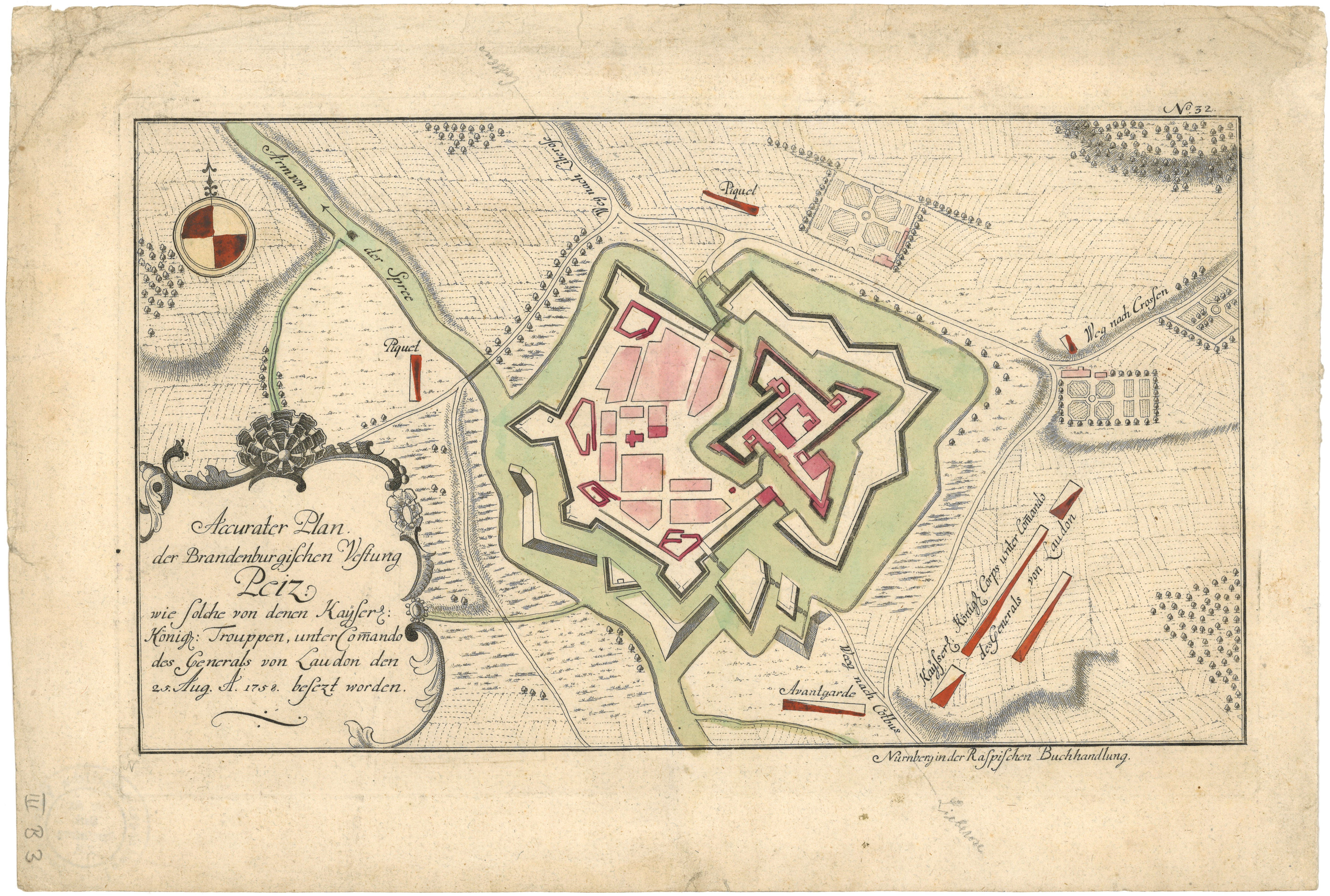 Plan der Festung Peitz 1758 (Landesgeschichtliche Vereinigung für die Mark Brandenburg e.V., Archiv CC BY)