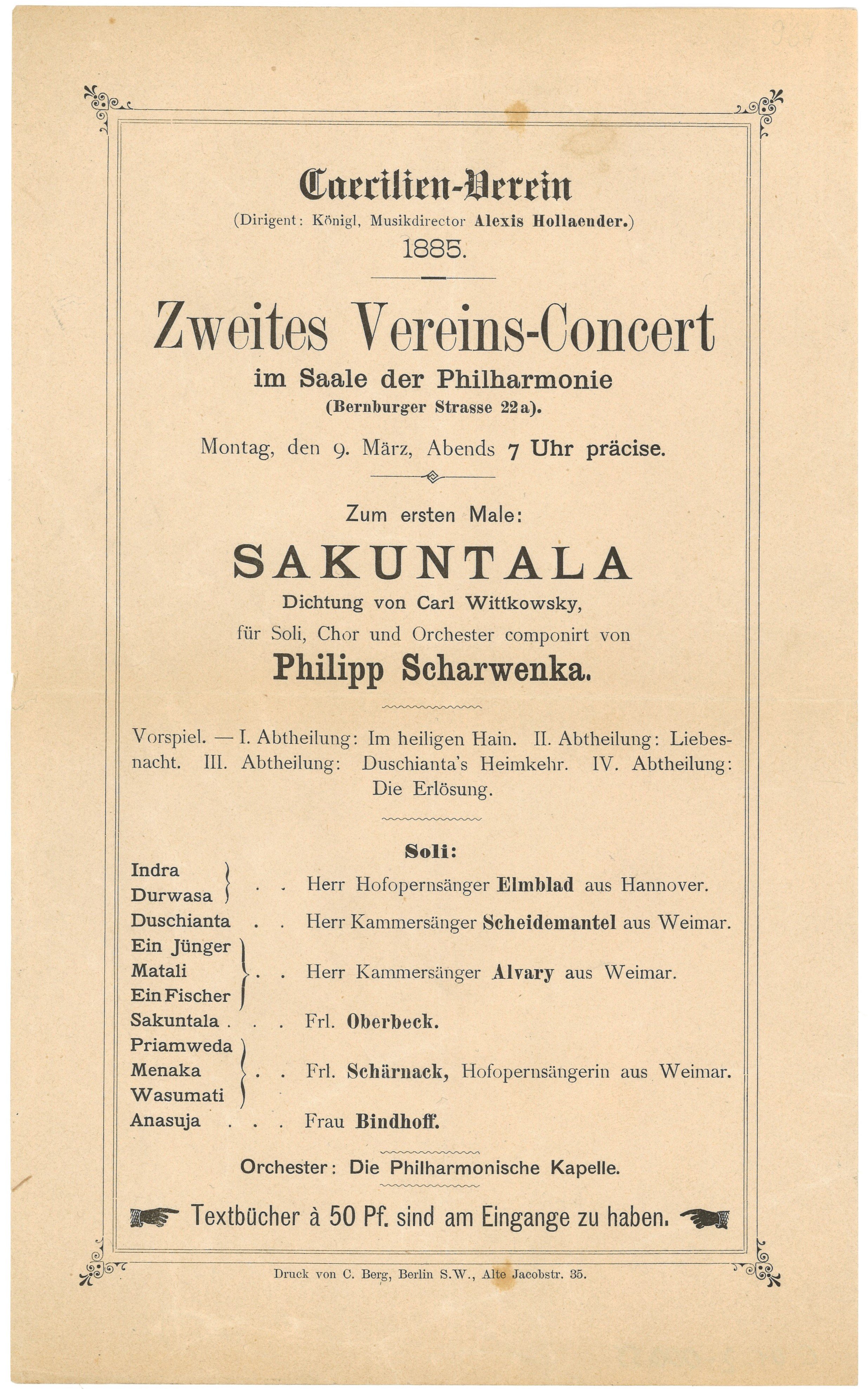 Programm zum 2. Vereinskonzert des Caecilien-Vereins in Berlin 1885 (Landesgeschichtliche Vereinigung für die Mark Brandenburg e.V., Archiv CC BY)