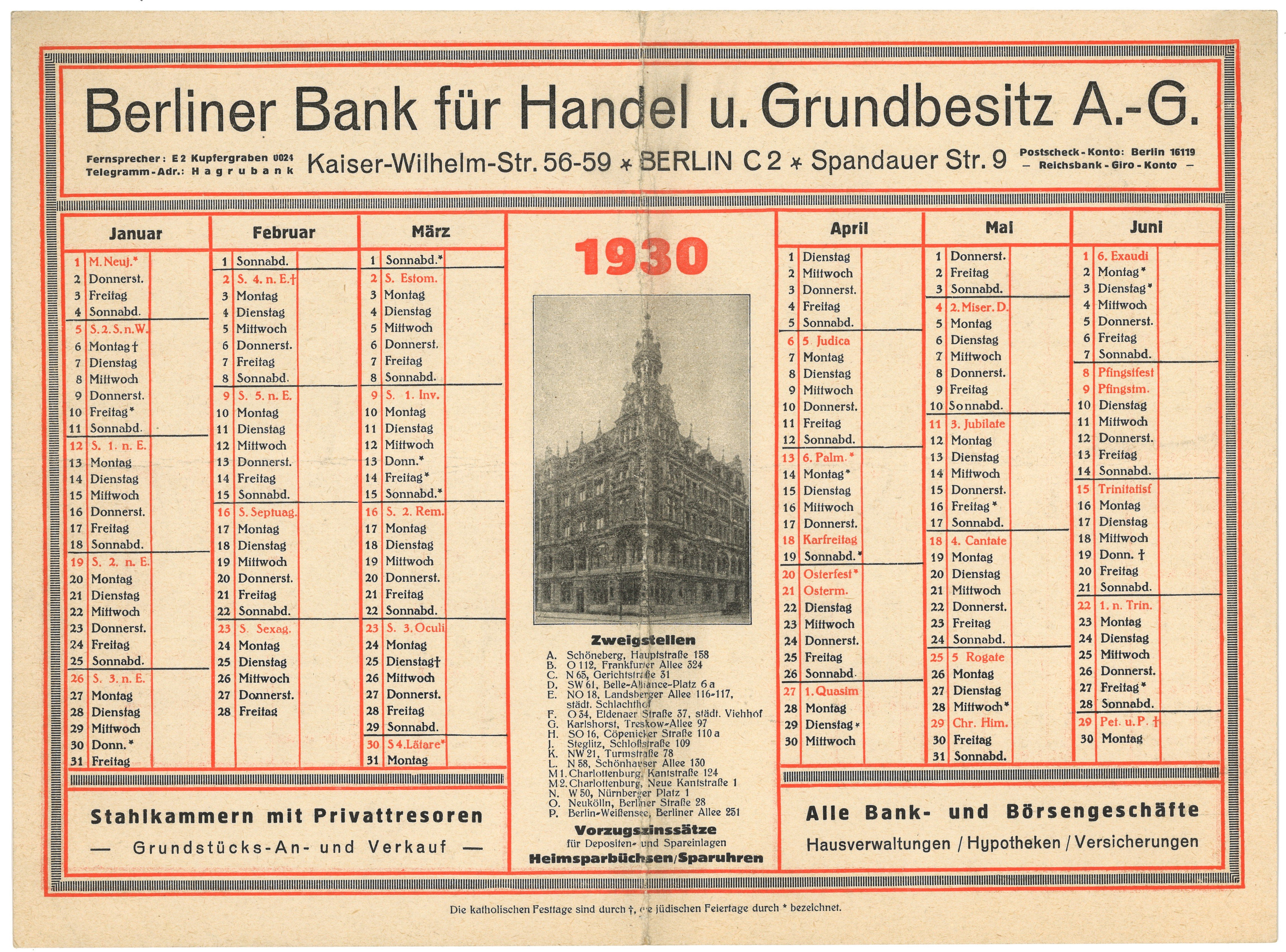 Werbekalender der Berliner Bank für Handel u. Grundbesitz A.-G. für 1930 (Landesgeschichtliche Vereinigung für die Mark Brandenburg e.V., Archiv CC BY)