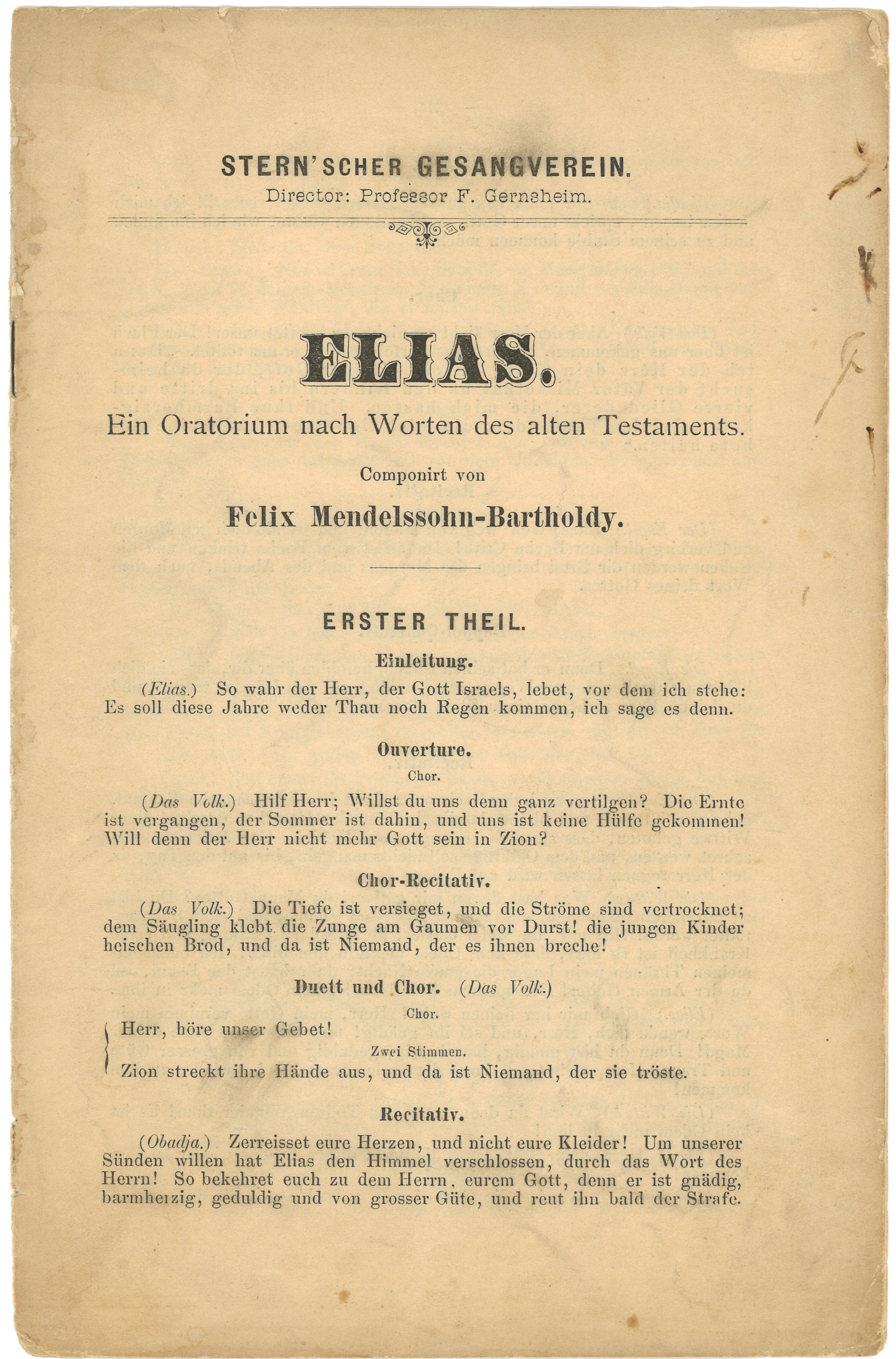 Textheft des Stern'schen Gesangvereins in Berlin zum Oratorium "Elias" von Mendelssohn Bartholdy (ca. 1880/90) (Landesgeschichtliche Vereinigung für die Mark Brandenburg e.V., Archiv CC BY)
