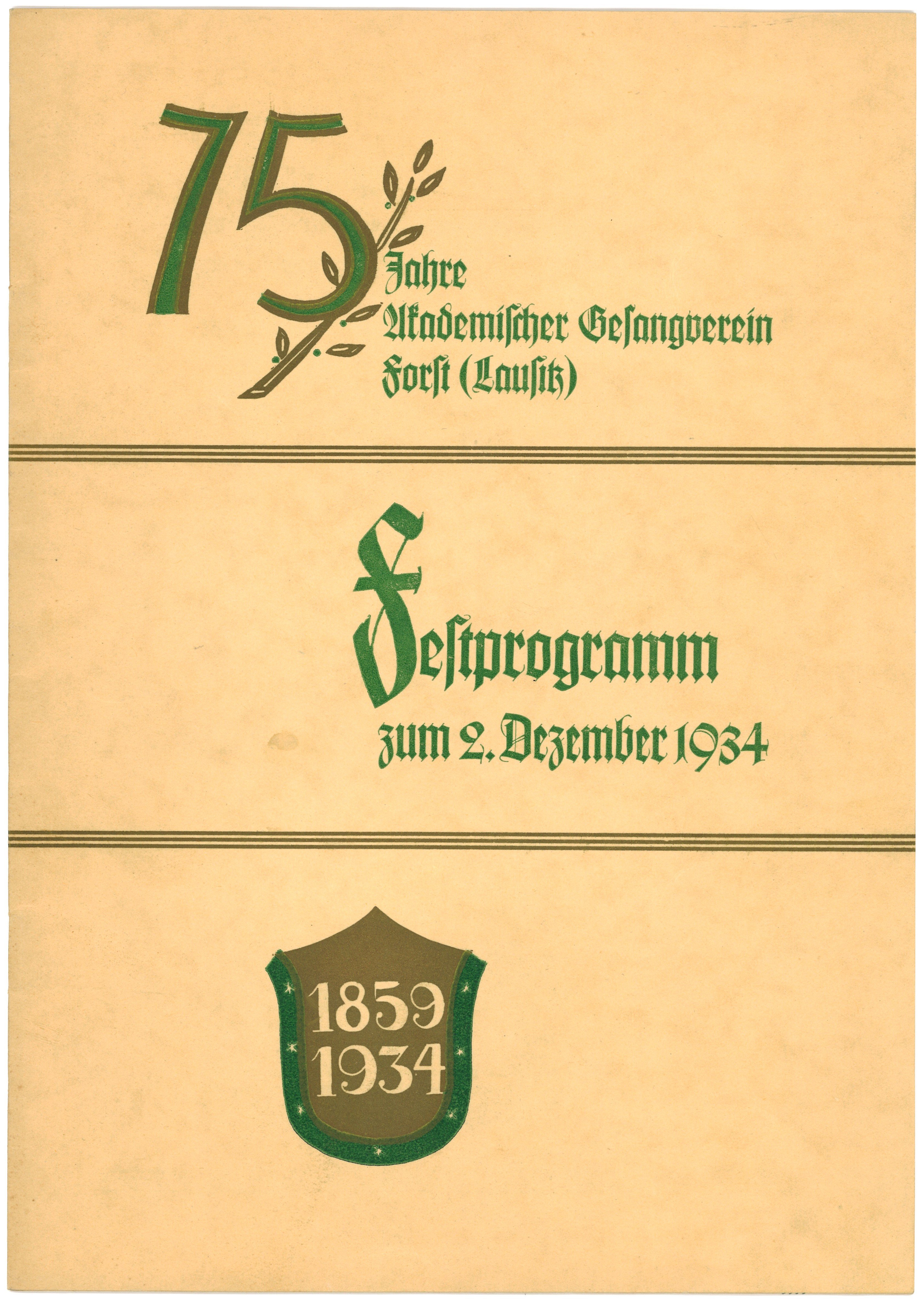 Festprogramm zur 75-Jahrfeier des Akademischen Gesangvereins Forst (Lausitz) 1934 (Landesgeschichtliche Vereinigung für die Mark Brandenburg e.V., Archiv CC BY)