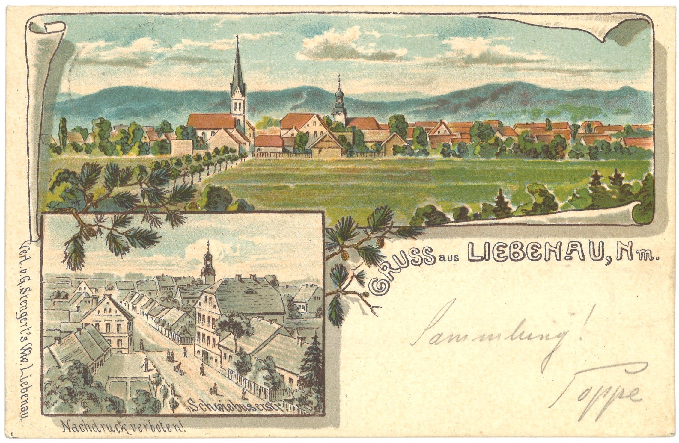 Liebenau (Neumark) [Lubrza]: Zwei Ansichten (Landesgeschichtliche Vereinigung für die Mark Brandenburg e.V., Archiv CC BY)