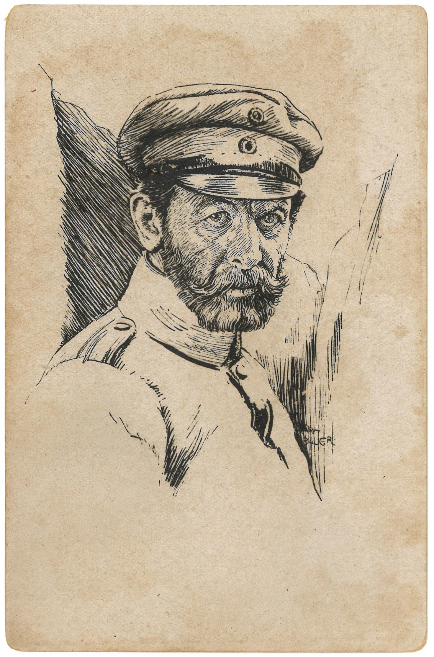 Dehmel, Richard (1863–1920), Dichter und Schriftsteller (als Leutnant, Zeichnung von Karl Bauer) (Landesgeschichtliche Vereinigung für die Mark Brandenburg e.V. CC BY)