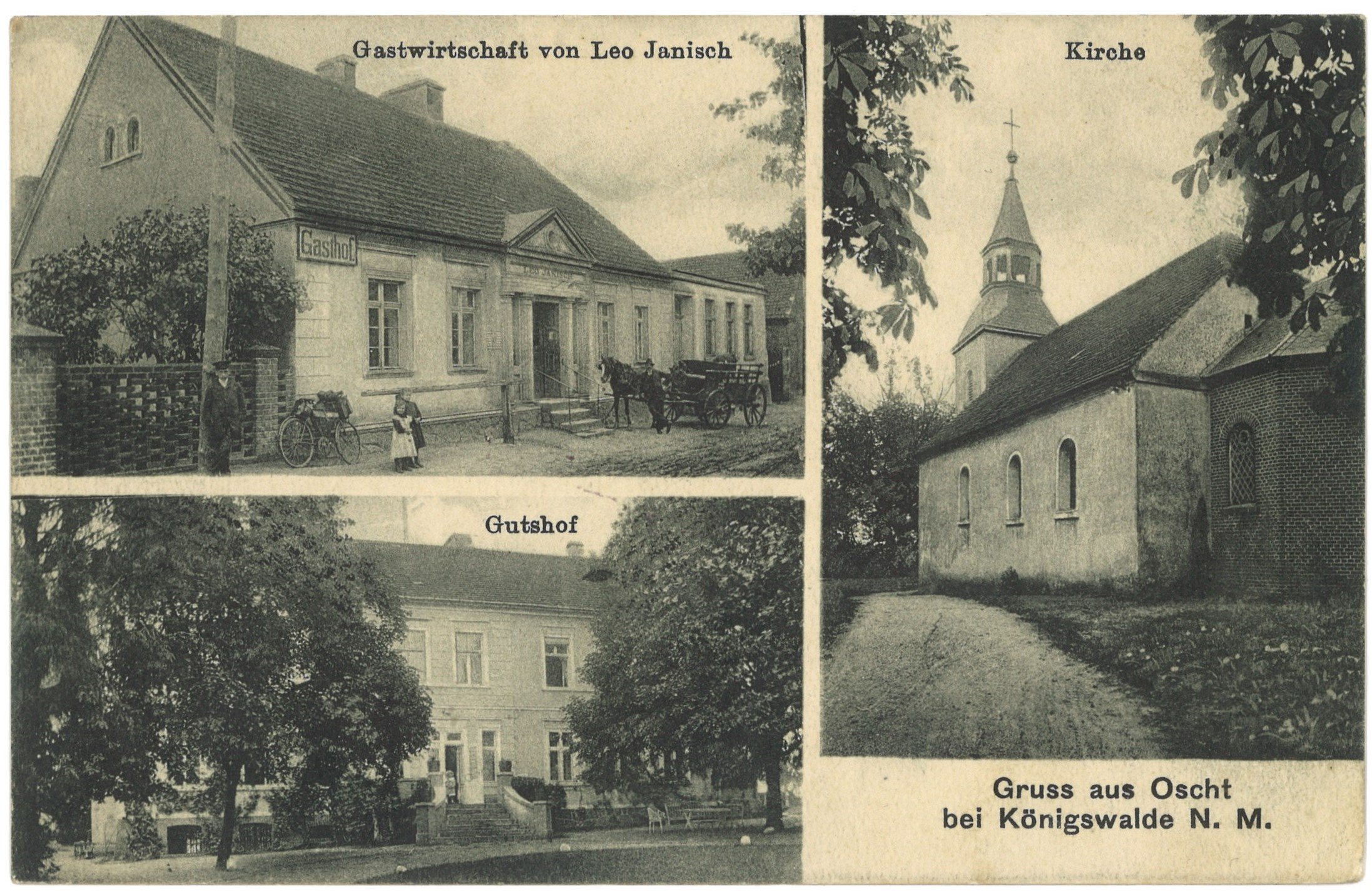 Oscht (Kr. Schwerin/Warthe) [Osiecko]: Drei Ansichten (Landesgeschichtliche Vereinigung für die Mark Brandenburg e.V. CC BY)
