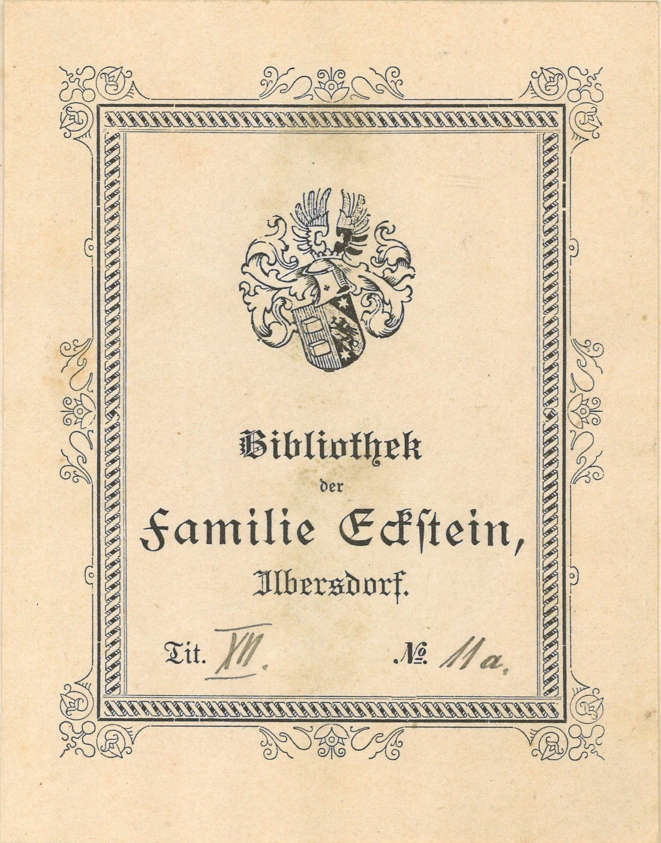 Exlibris Familie Eckstein in Ilbersdorf (Landesgeschichtliche Vereinigung für die Mark Brandenburg e.V. CC BY)