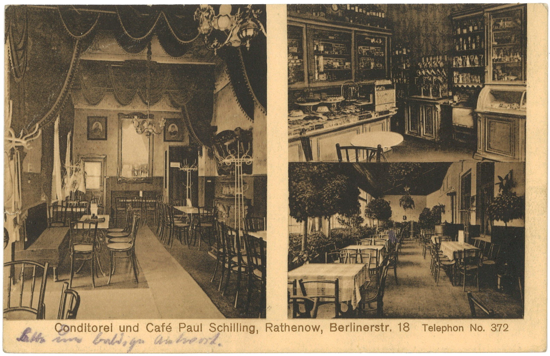 Rathenow: Konditorei und Café Paul Schilling, Berliner Straße 18, drei Innenansichten (Landesgeschichtliche Vereinigung für die Mark Brandenburg e.V. CC BY)