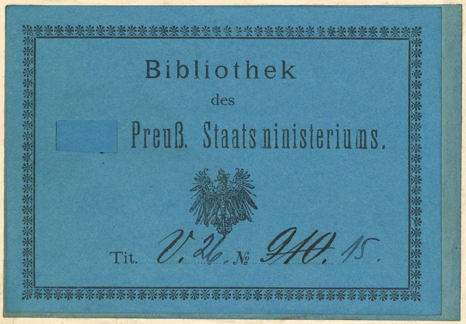 Exlibris der Bibliothek des Königl. Preuß. Staatsministeriums (Landesgeschichtliche Vereinigung für die Mark Brandenburg e.V. CC BY)