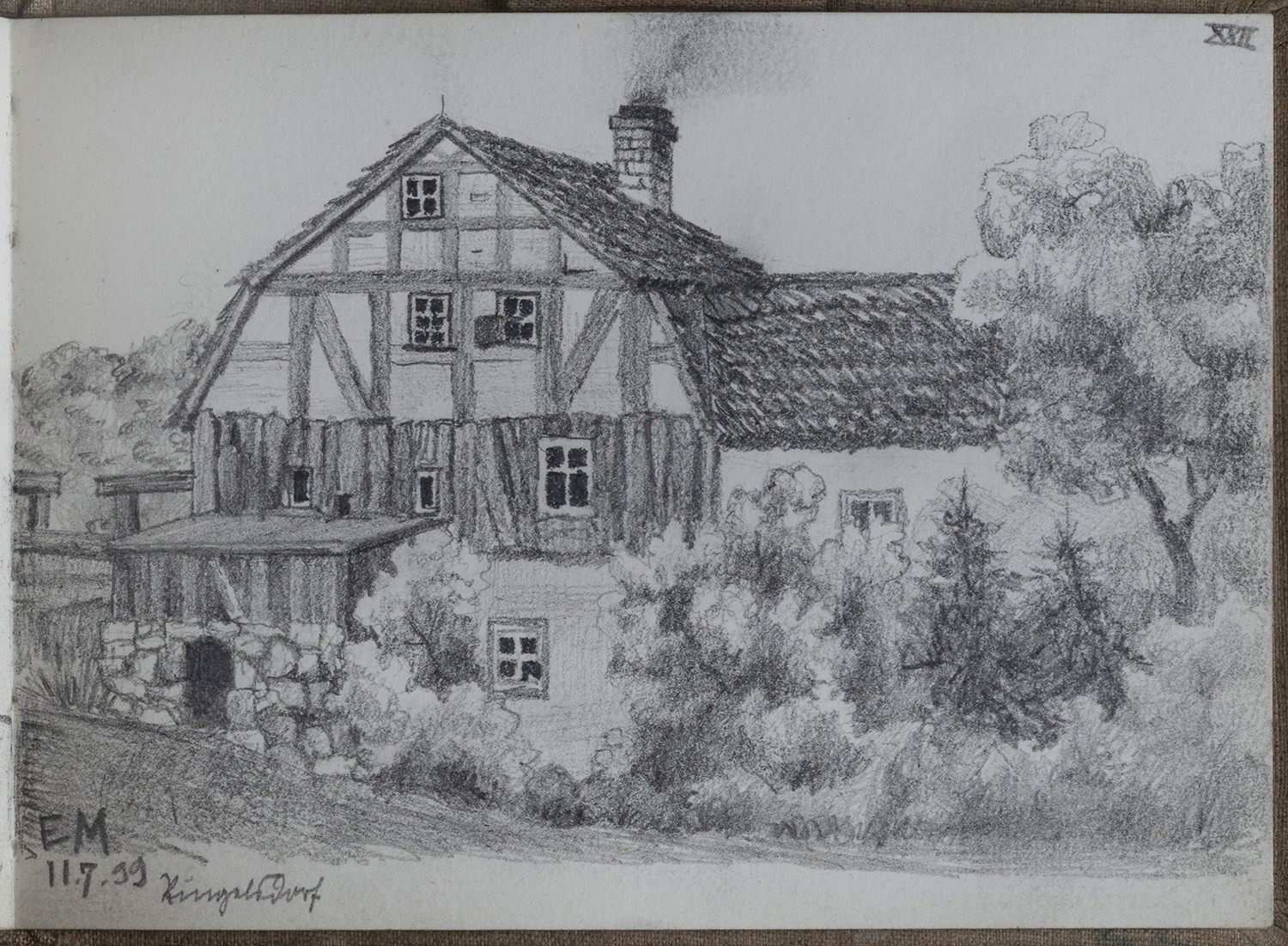 Ringelsdorf: Wohnhaus mit Anbau (Skizzenbuch Ernst Morgenstern, Bl. XXII) (Landesgeschichtliche Vereinigung für die Mark Brandenburg e.V., Archiv CC BY)