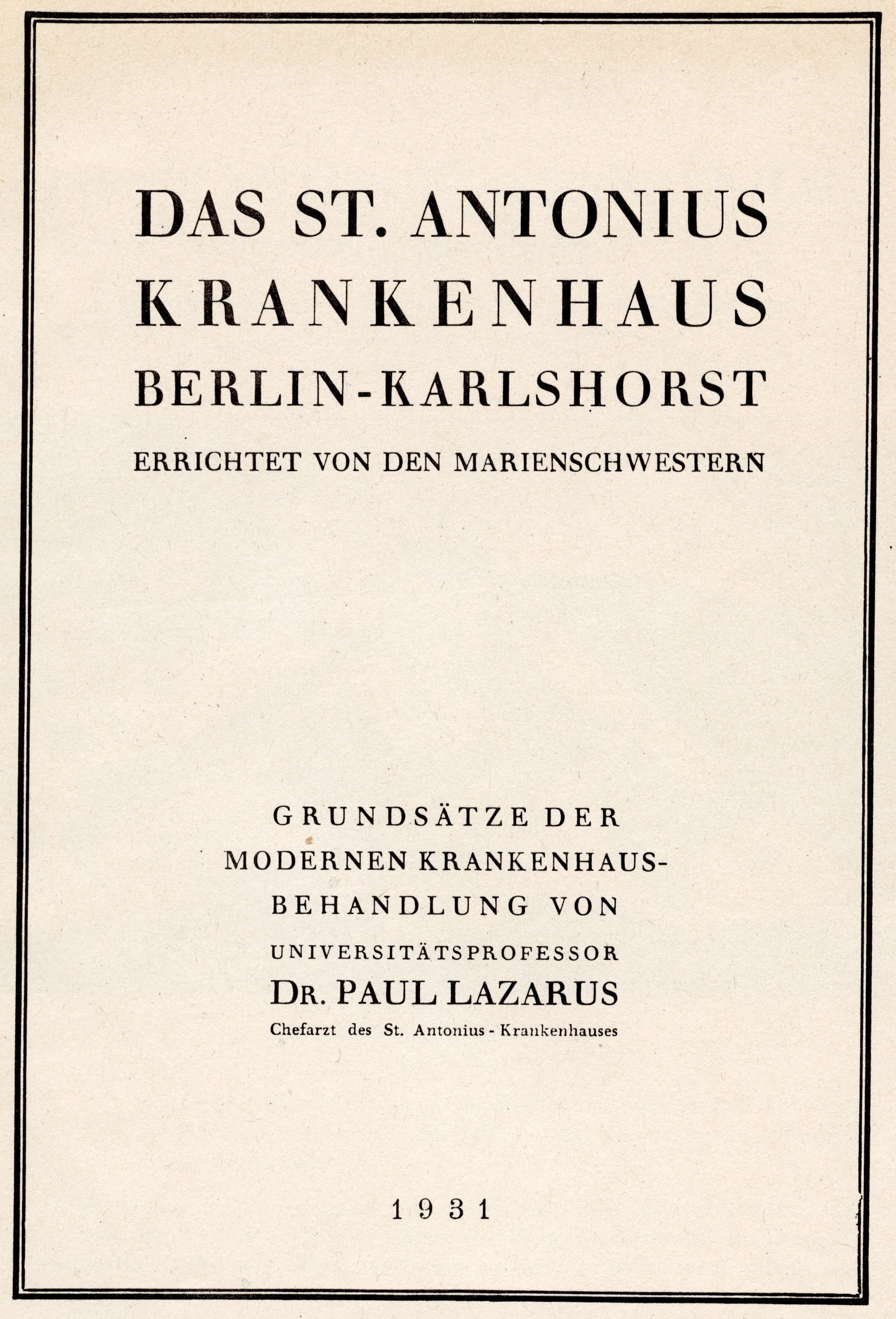 Broschüre des St. Antonius Krankenhauses in Karlshorst (Museum Berlin-Karlshorst CC BY-NC-SA)