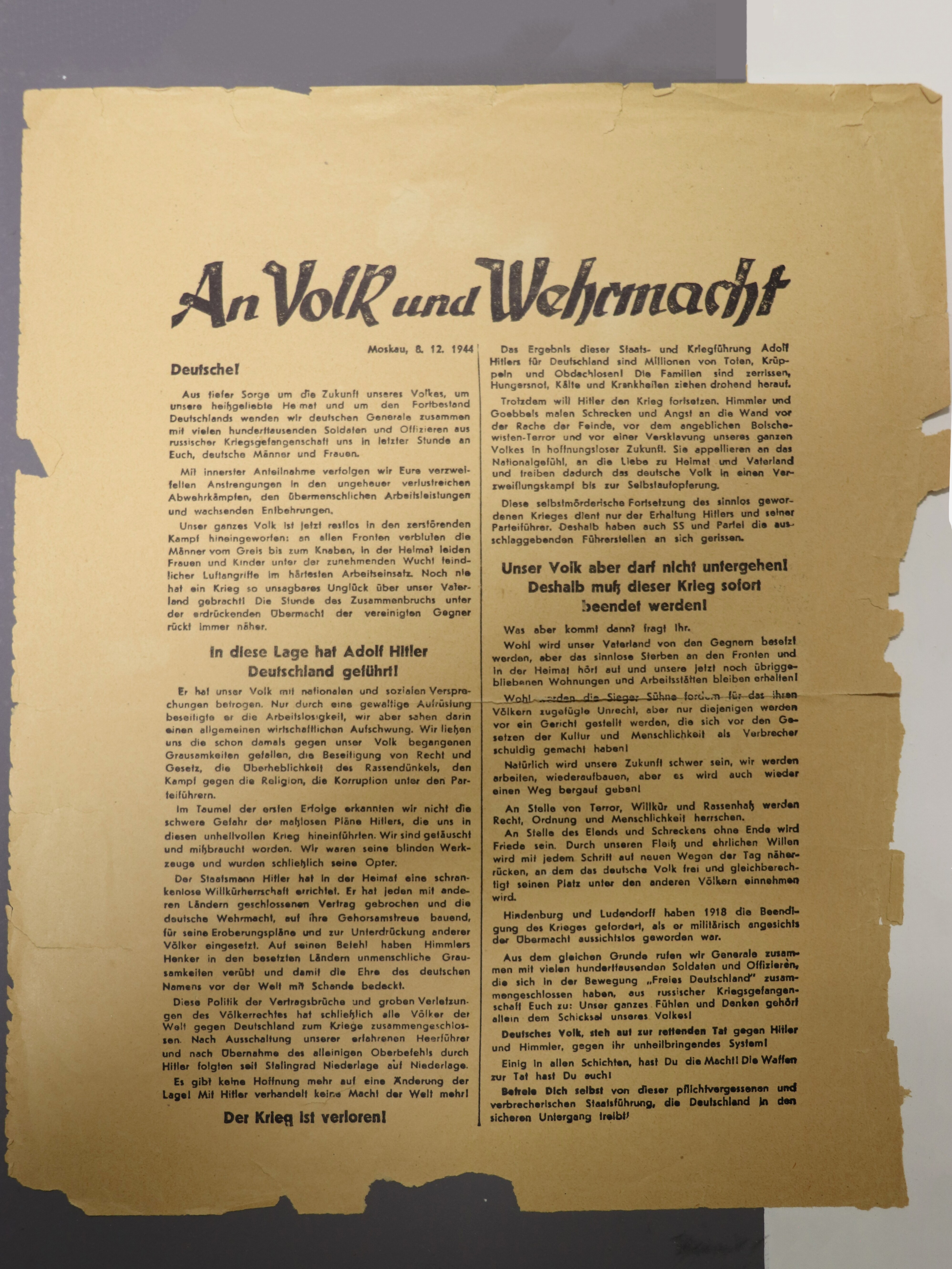 Flugblatt: "An Volk und Wehrmacht" (Museum Berlin-Karlshorst CC BY-NC-SA)
