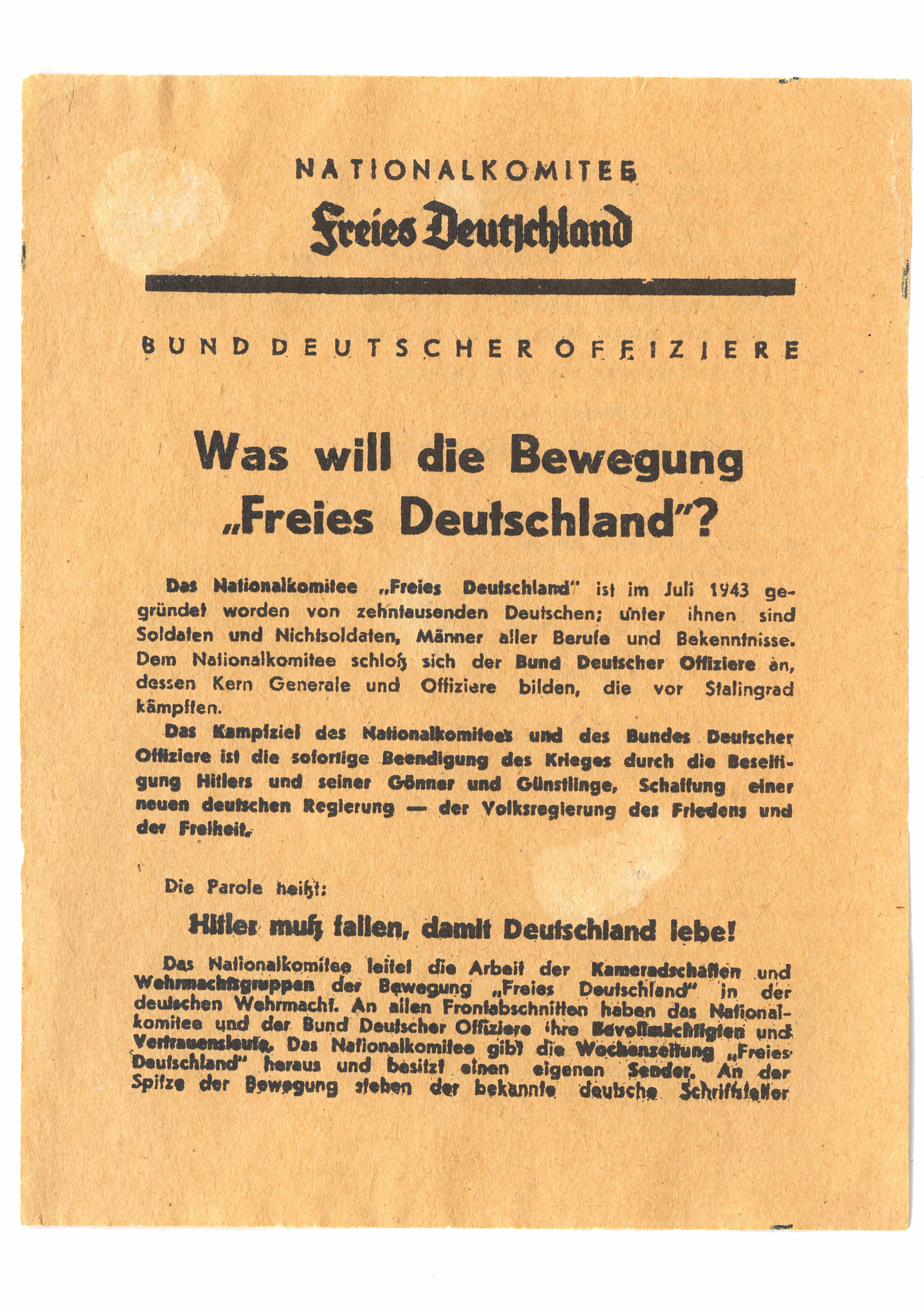 Flugblatt: "Was will die Bewegung Freies Deutschland?" (Deutsch-Russisches Museum Berlin-Karlshorst CC BY-NC-SA)