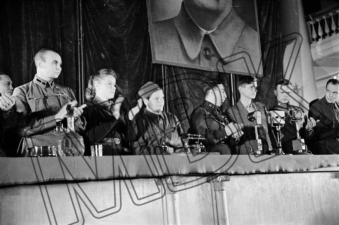 Fotografie: Propagandaveranstaltung im Haus der Gewerkschaften, Moskau, 1941 (Museum Berlin-Karlshorst RR-P)