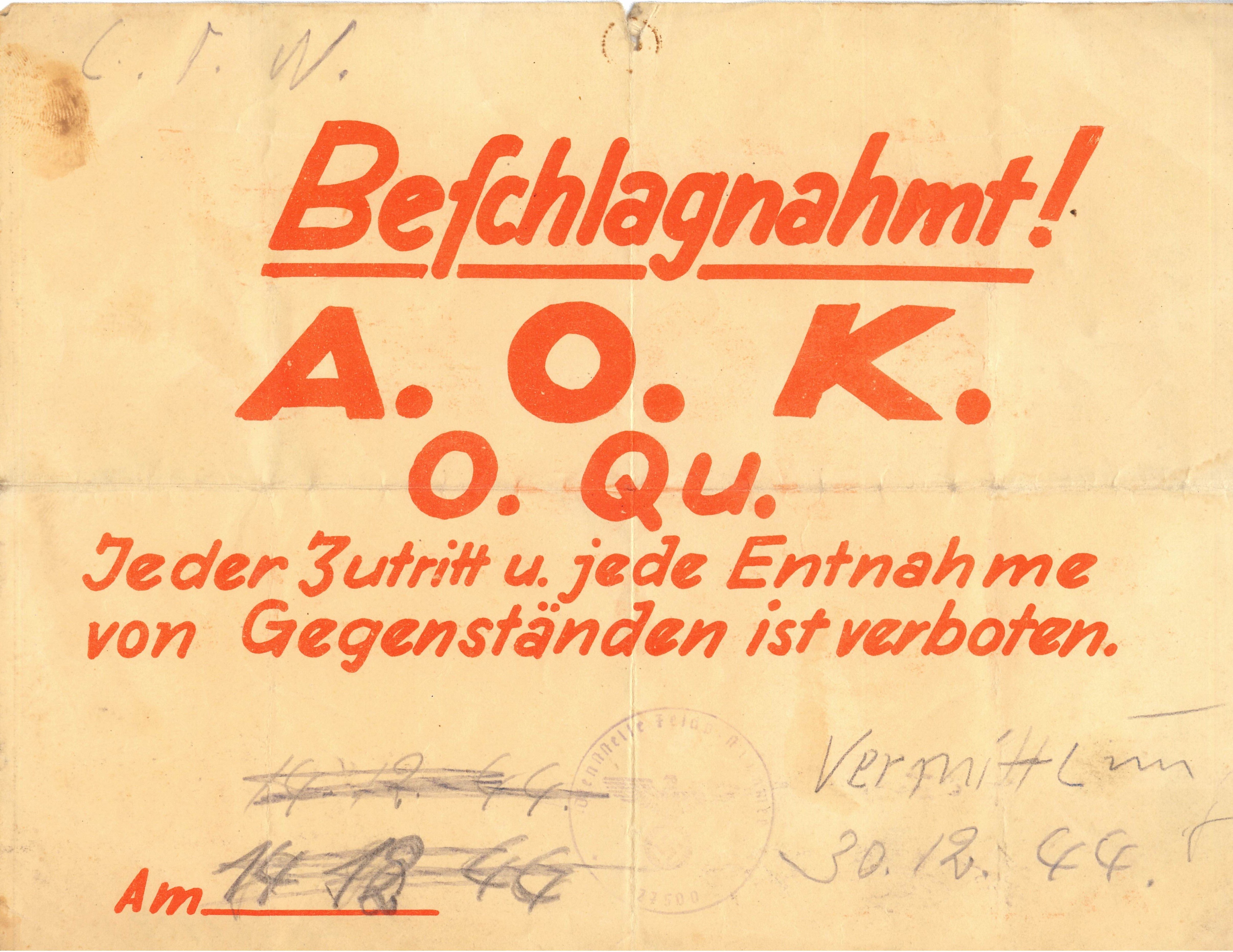 Bekanntmachung zur Beschlagnahme, 1944 (Deutsch-Russisches Museum Berlin-Karlshorst CC BY-NC-SA)