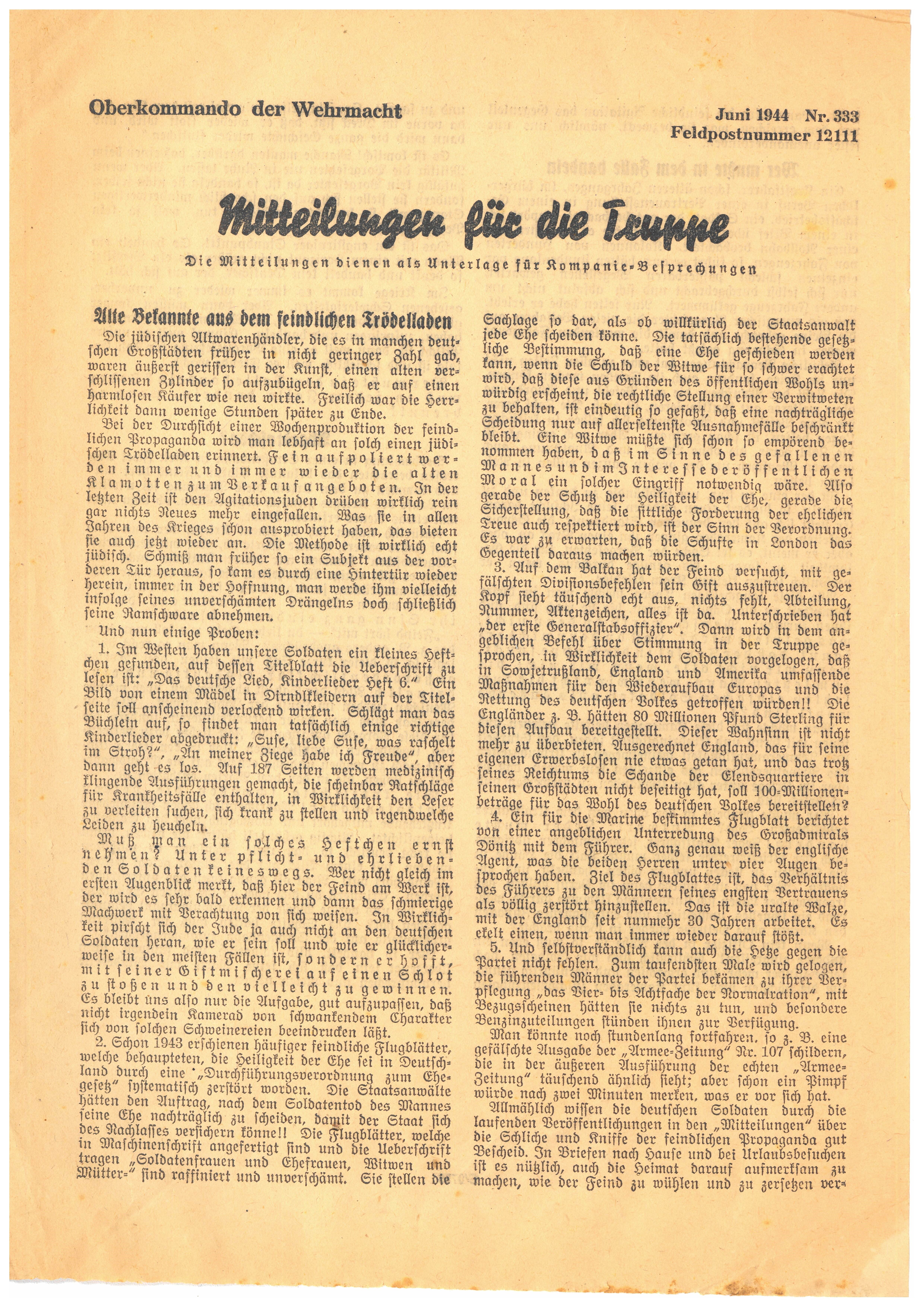 Propagandaflugblatt "Schont das russische Blut!", 1944 (Deutsch-Russisches Museum Berlin-Karlshorst CC BY-NC-SA)