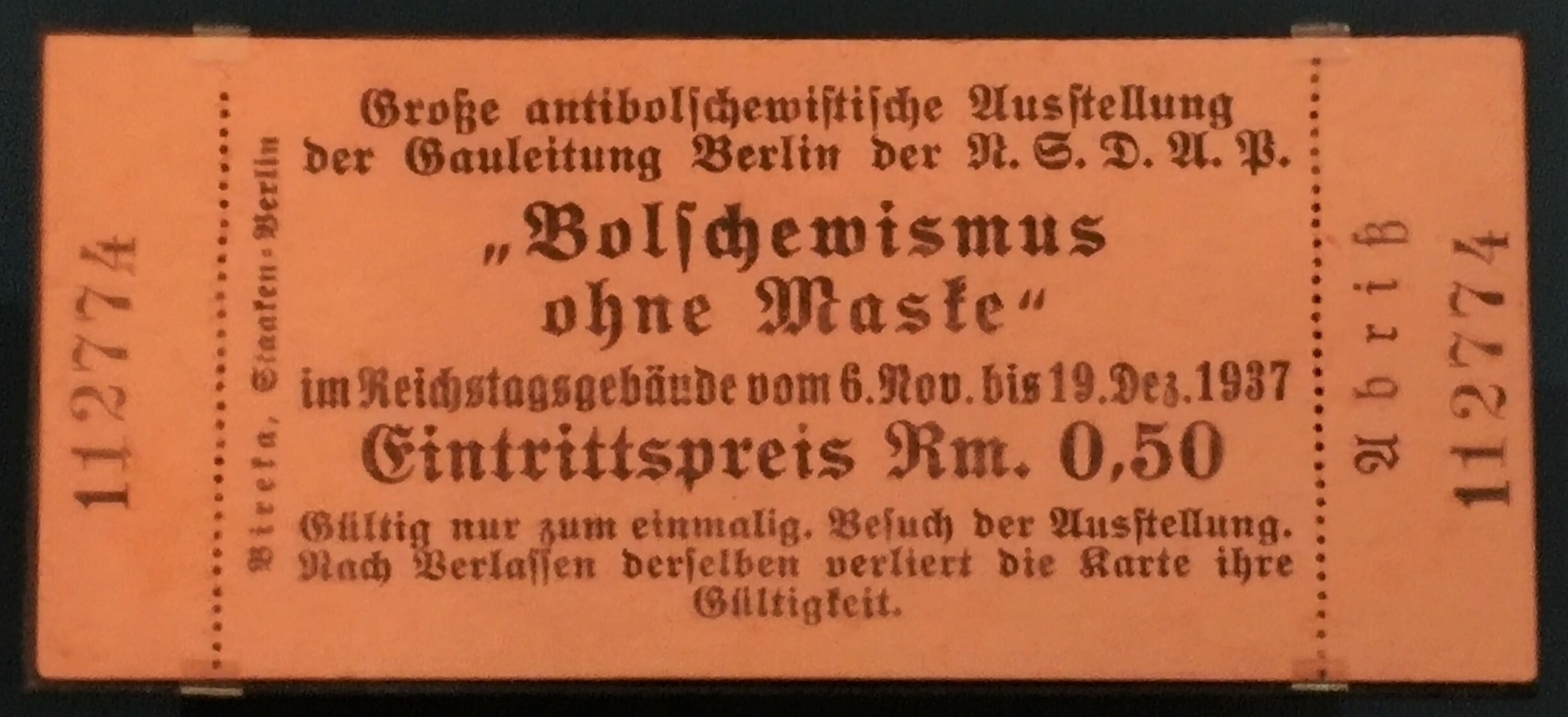 Eintrittskarte zur Ausstellung "Bolschewismus ohne :: Museum Berlin-Karlshorst :: museum-digital:berlin