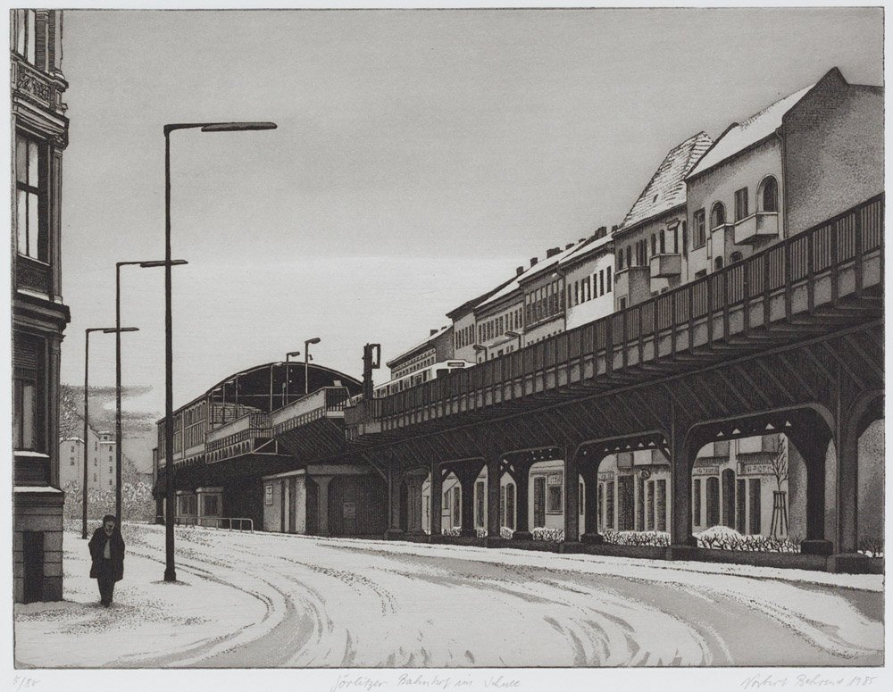 Norbert Behrend: Görlitzer Bahnhof im Schnee, 1985 (Norbert Behrend CC BY)