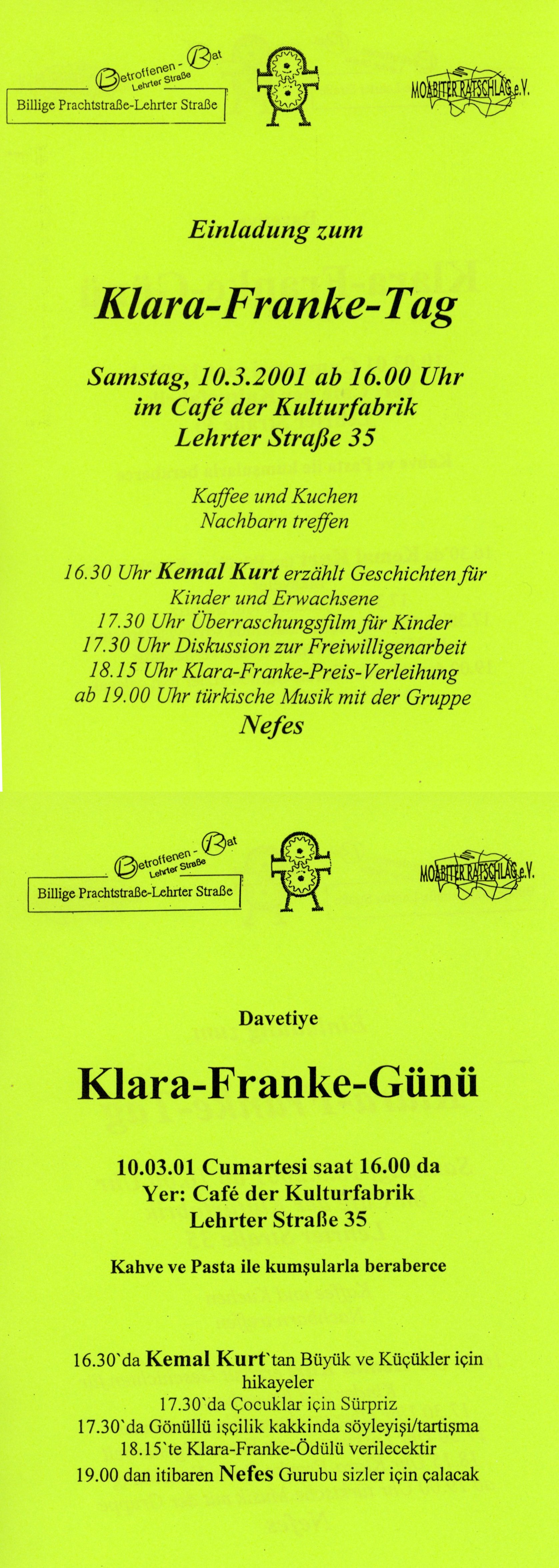 Flyer zum Klara-Franke-Tag 2001 (B-Laden CC BY-NC-SA)