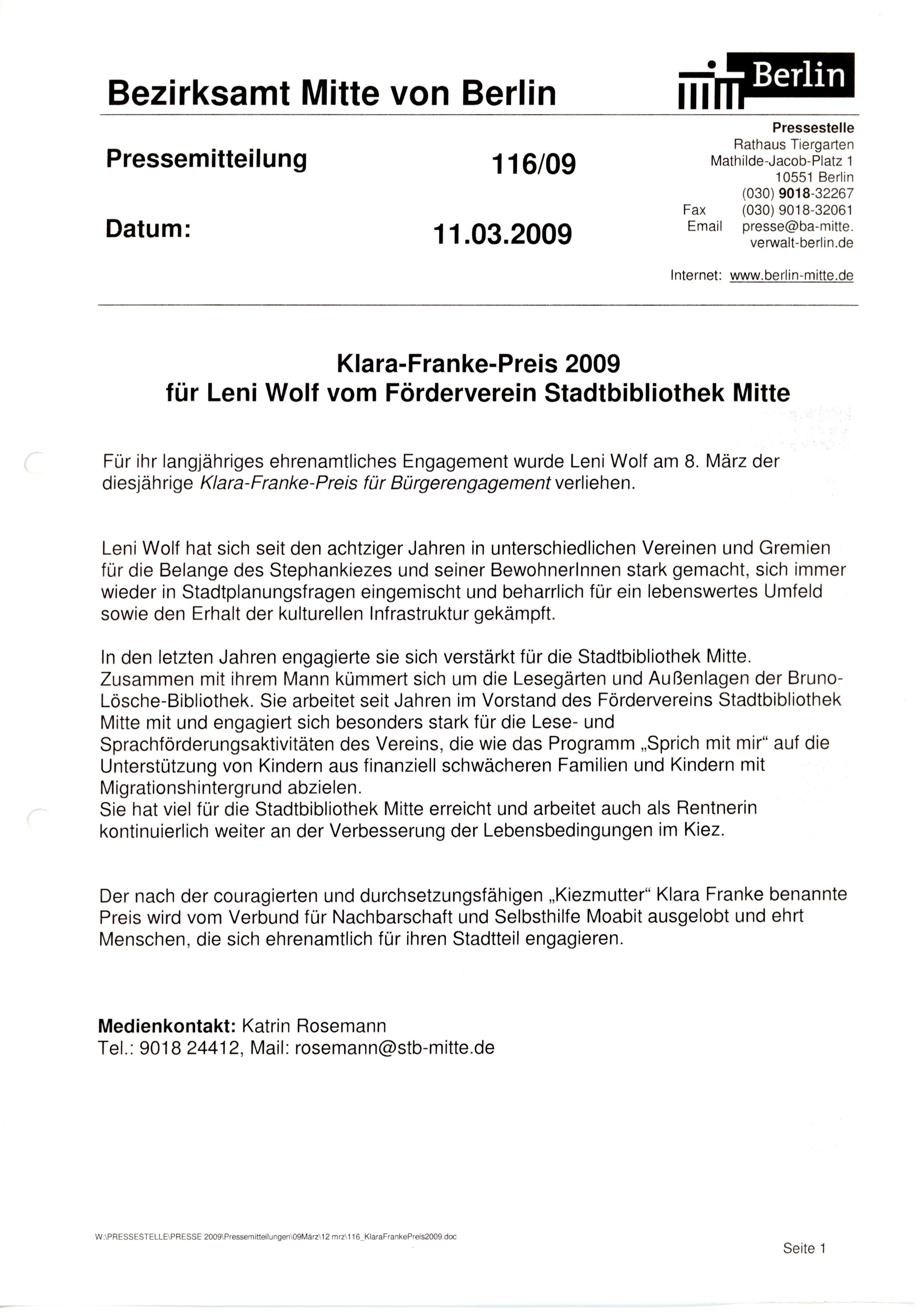 Pressemitteilung Klara-Franke-Preis 2009, Bezirksamt Mitte von Berlin (B-Laden CC BY-NC-SA)