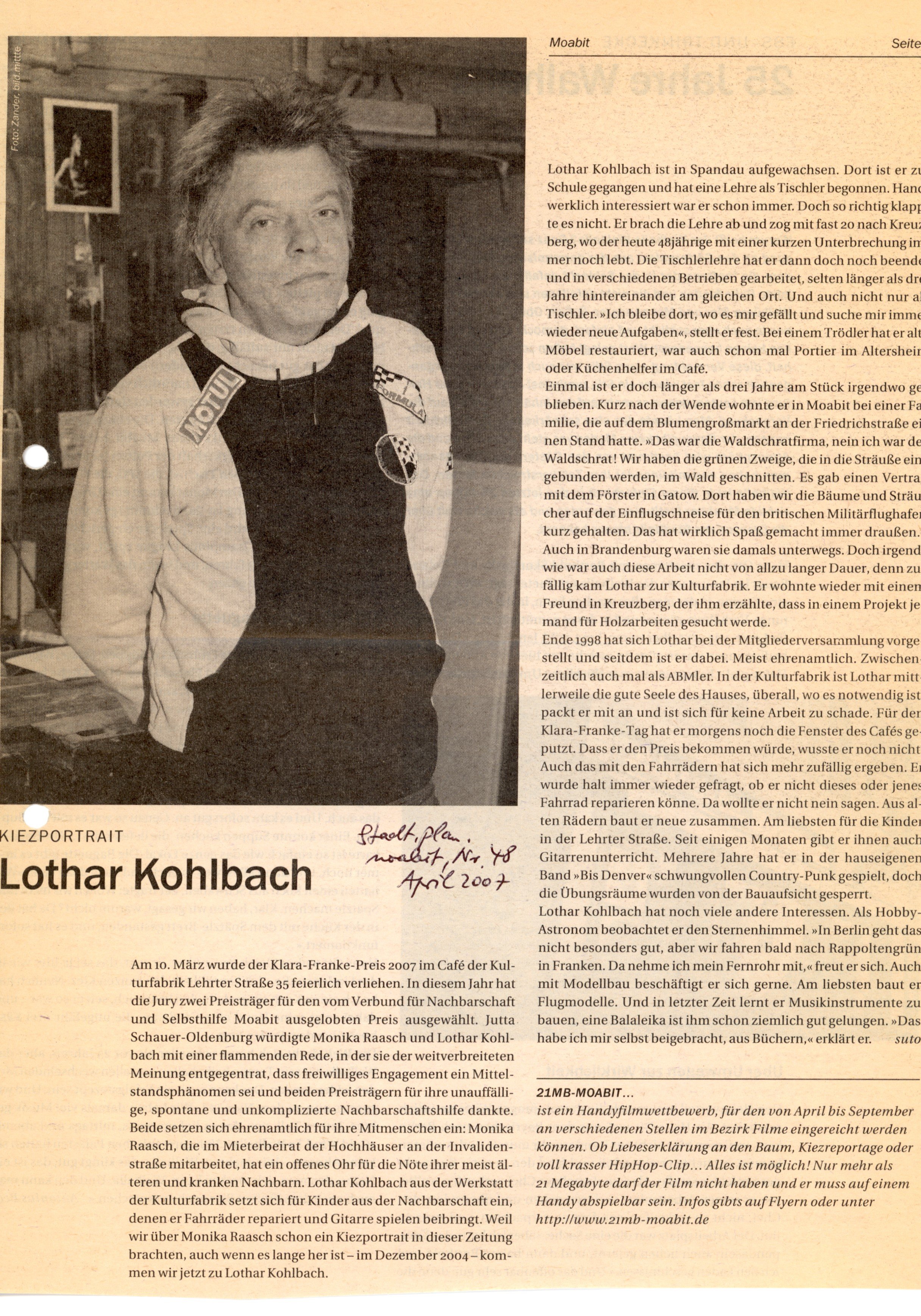 Zeitungsartikel über Klara-Franke-Preisträger Lothar Kohlbach (B-Laden CC BY-NC-SA)
