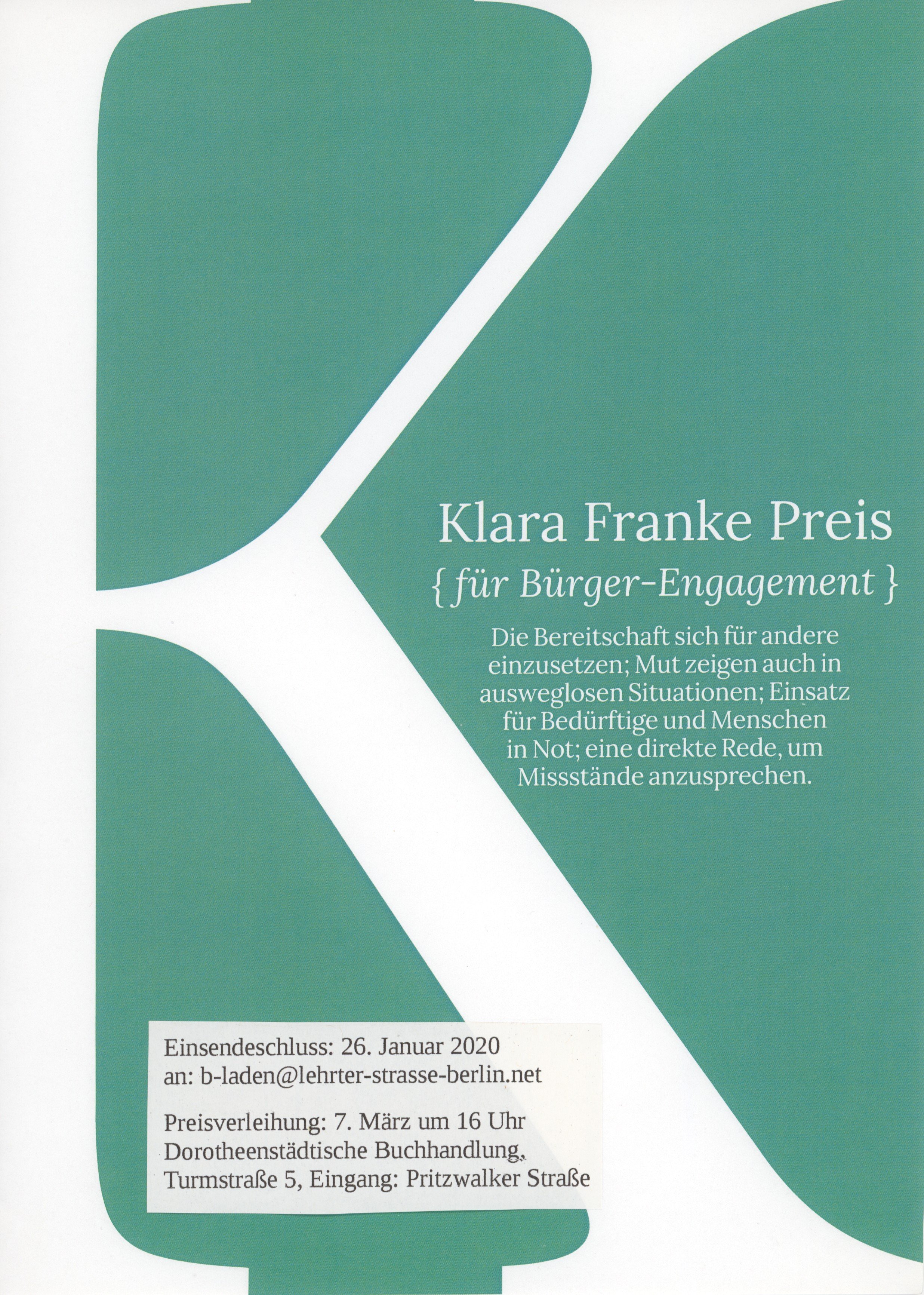 Flyer zum Klara-Franke-Preis (B-Laden CC BY-NC-SA)