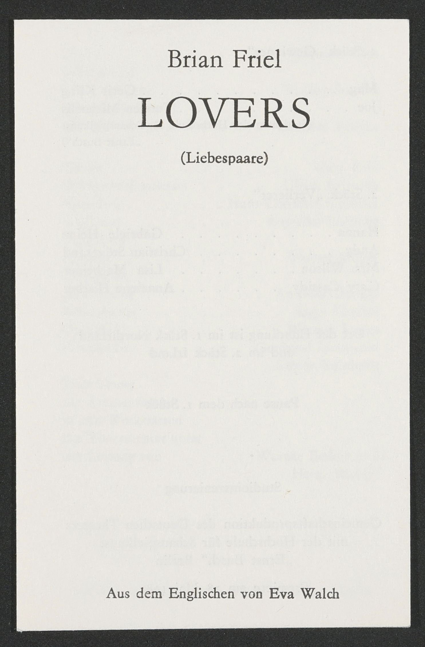 Programmheft zu "Lovers" am Deutschen Theater 1985 (Hochschule für Schauspielkunst Ernst Busch Berlin RR-F)