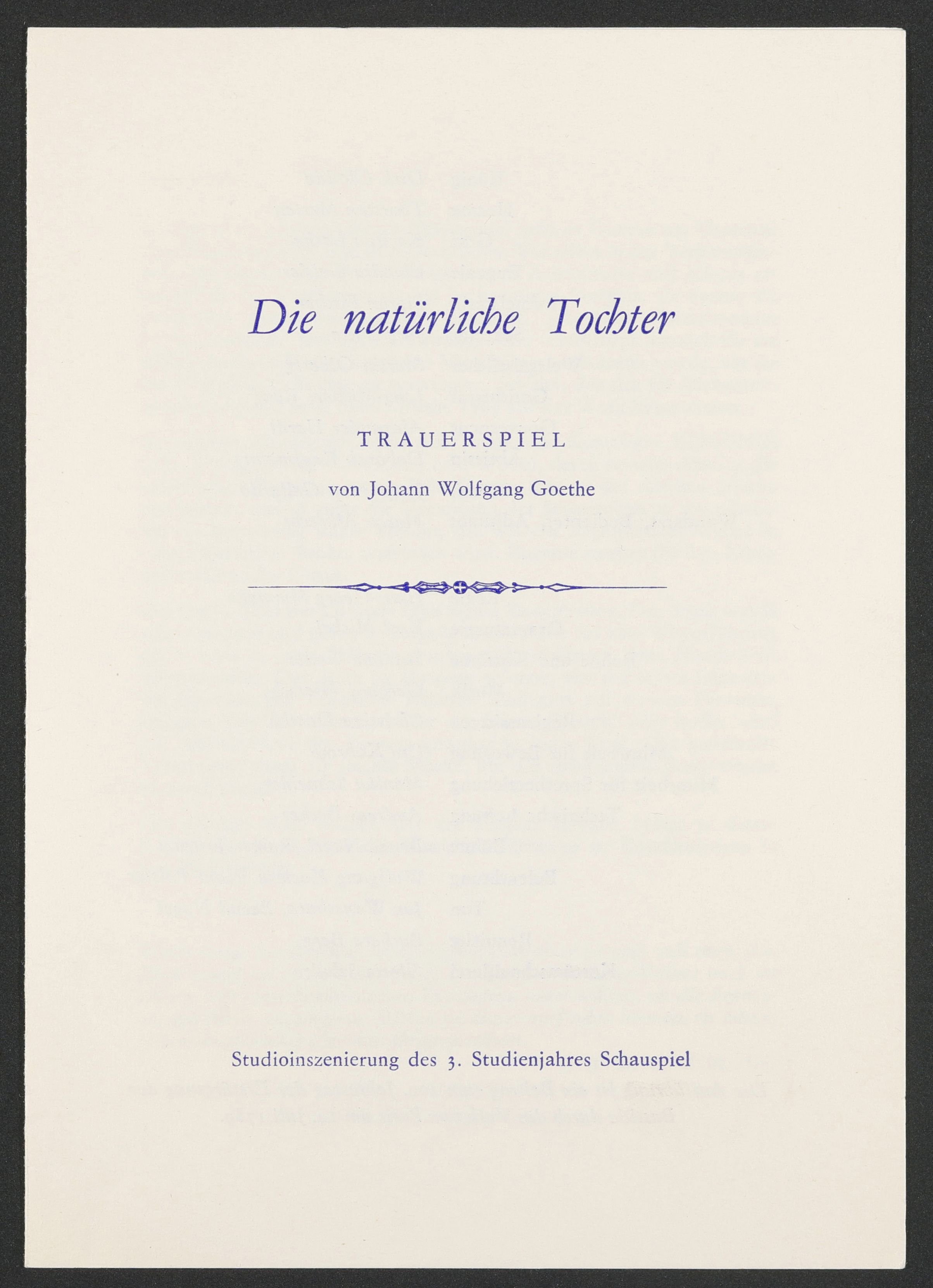 Programmheft zu "Die natürliche Tochter" am bat-Studiotheater 1989 (Hochschule für Schauspielkunst Ernst Busch Berlin RR-F)