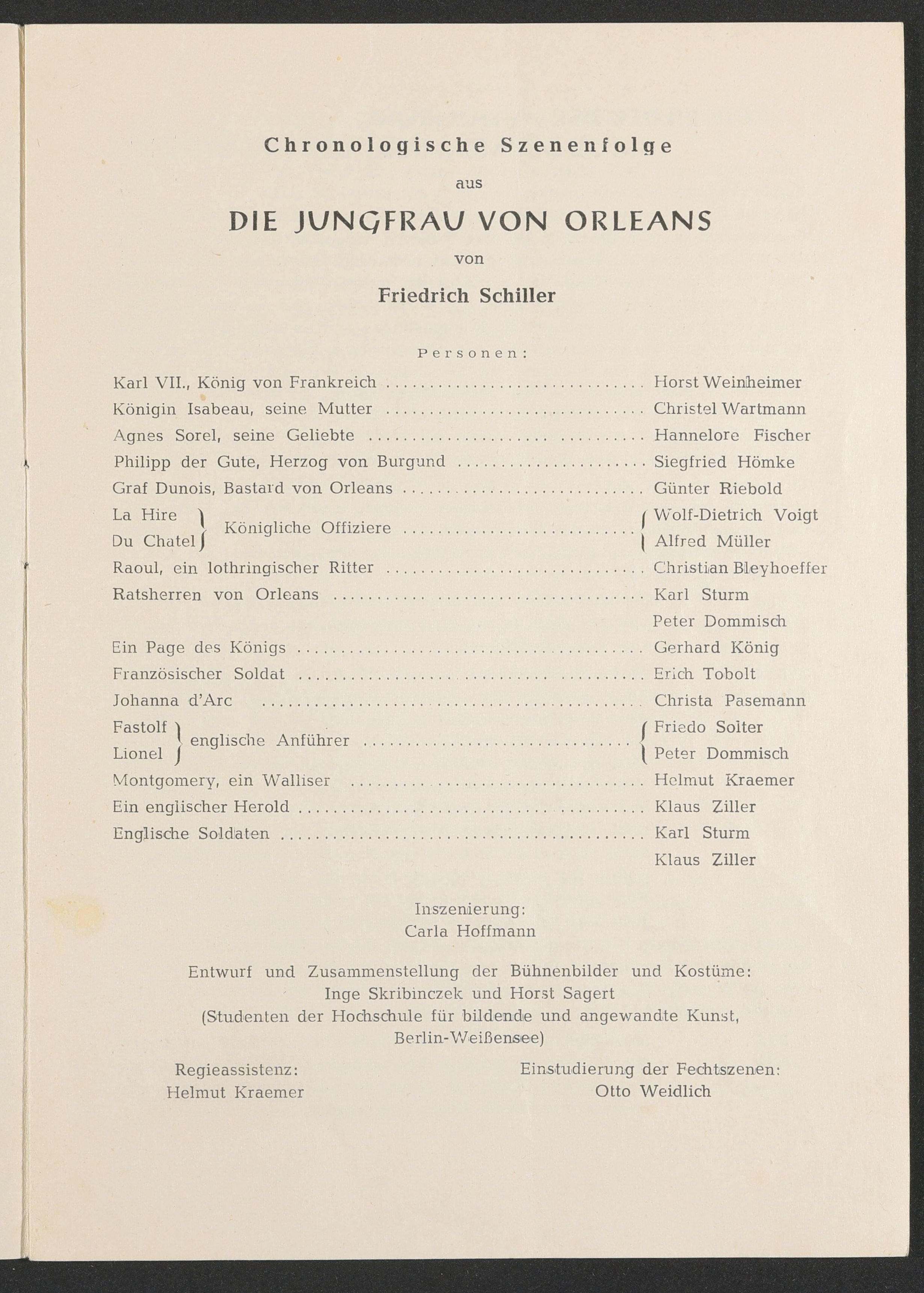 Programmheft zu "Die Jungfrau von Orleans" in den Kammerspielen in Magdeburg 1955 (Hochschule für Schauspielkunst Ernst Busch Berlin RR-F)