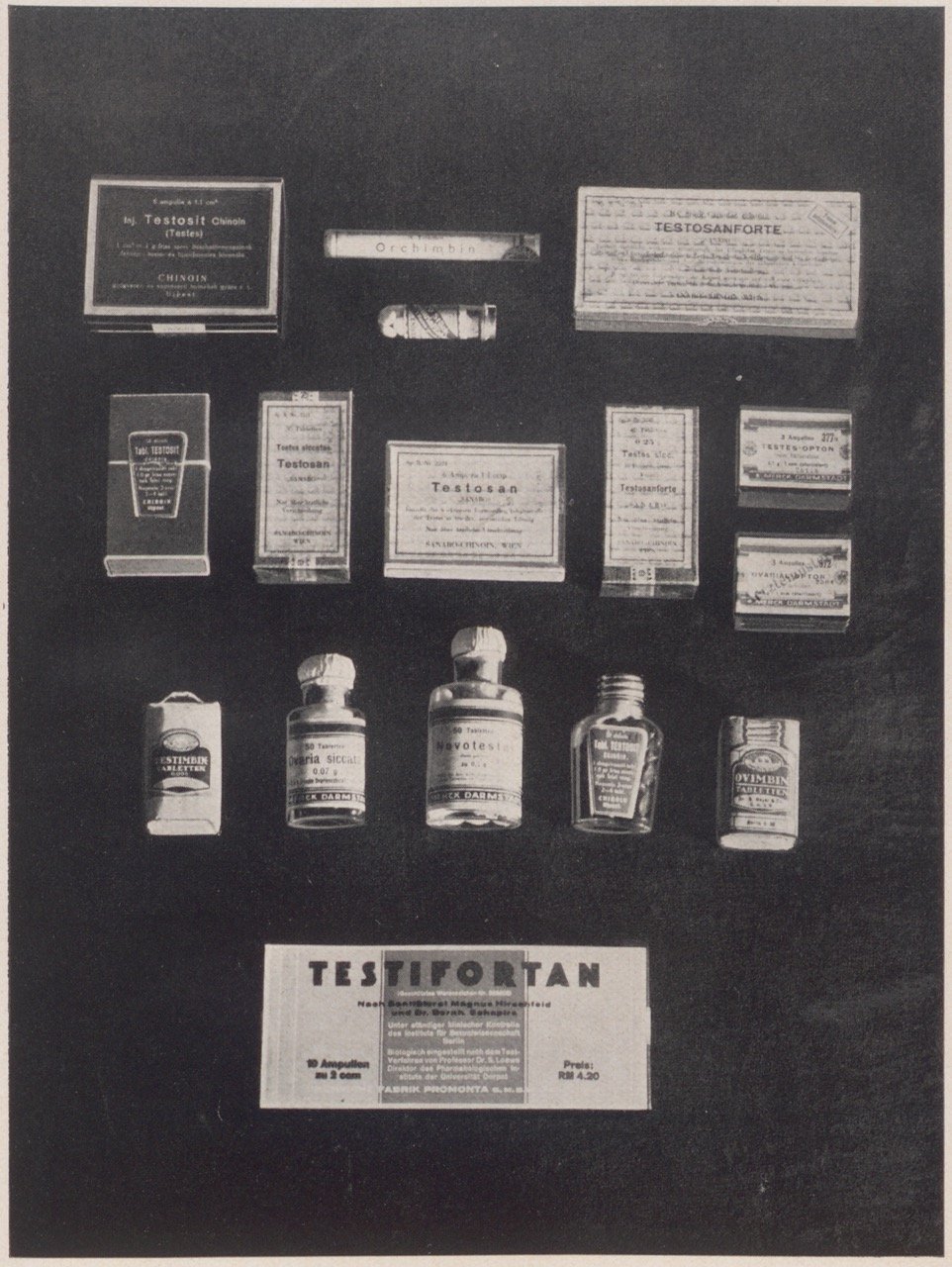 Abbildung verschiedener pharmazeutischer Potenzmittel (Magnus-Hirschfeld-Gesellschaft Public Domain Mark)