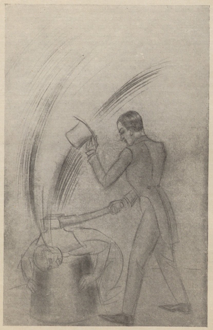 Abbildung einer Zeichnung einer sadomasochistisch motivierten Enthauptungsszene (Magnus-Hirschfeld-Gesellschaft Public Domain Mark)