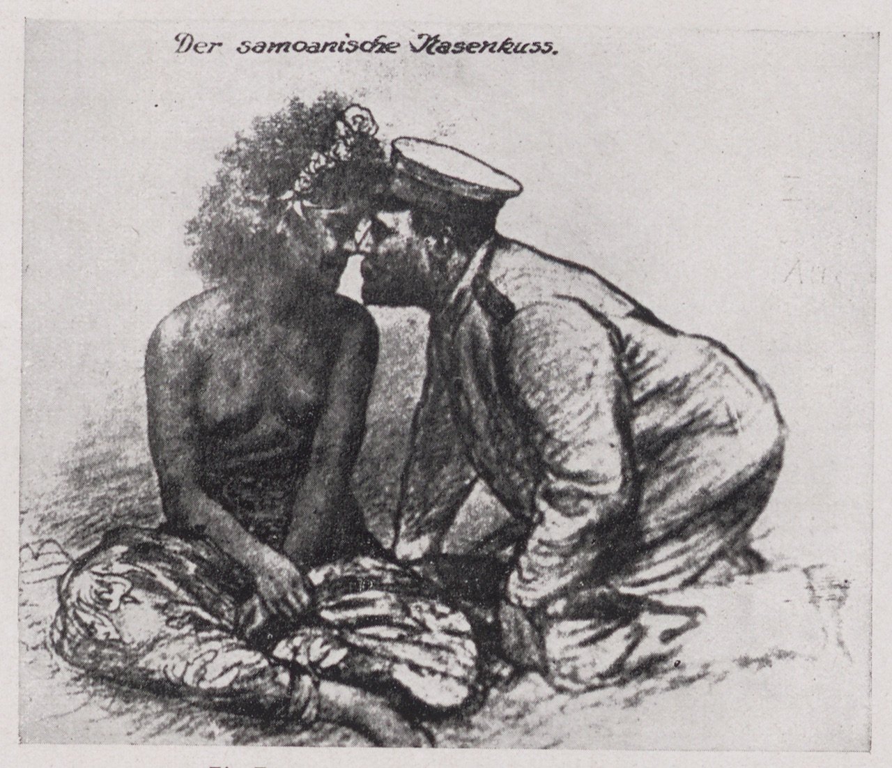 Fotografie einer Zeichnung, die ein Begrüßungsritual darstellt (Magnus-Hirschfeld-Gesellschaft Public Domain Mark)