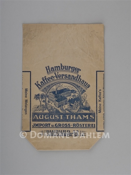 Papiertüte &quot;Hamburger Kaffee-Versandhaus August Thams&quot; (Stiftung Domäne Dahlem - Landgut und Museum CC BY-NC-SA)