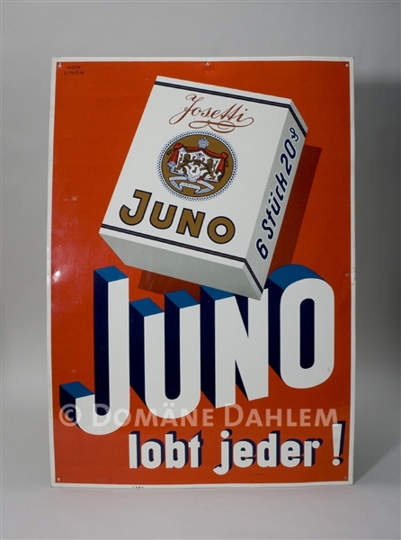 Reklameschild für &quot;Juno&quot; Zigaretten (Stiftung Domäne Dahlem - Landgut und Museum CC BY-NC-SA)