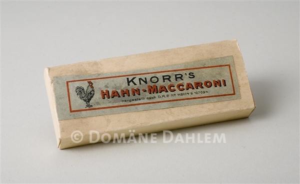 Miniatur-Schachtel &quot;Knorr&rsquo;s Hahn-Maccaroni&quot; (Stiftung Domäne Dahlem - Landgut und Museum CC BY-NC-SA)