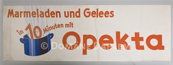 Zwei Werbeplakate für &quot;Opekta&quot; (Stiftung Domäne Dahlem - Landgut und Museum CC BY-NC-SA)