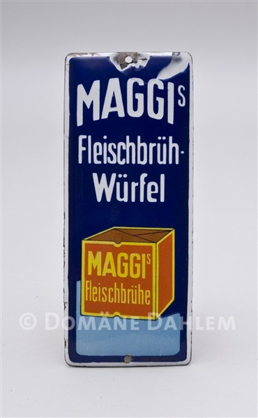 Reklameschild &quot;Maggis Fleischbrühwürfel&quot; (Stiftung Domäne Dahlem - Landgut und Museum CC BY-NC-SA)