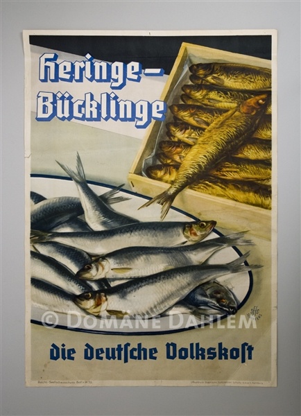 Plakat &quot;Heringe - Bücklinge  die deutsche Volkskost&quot; (Stiftung Domäne Dahlem - Landgut und Museum CC BY-NC-SA)