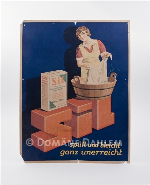 Reklameschild &quot;Sil - spült und bleicht ganz unerreicht&quot; (Stiftung Domäne Dahlem - Landgut und Museum CC BY-NC-SA)