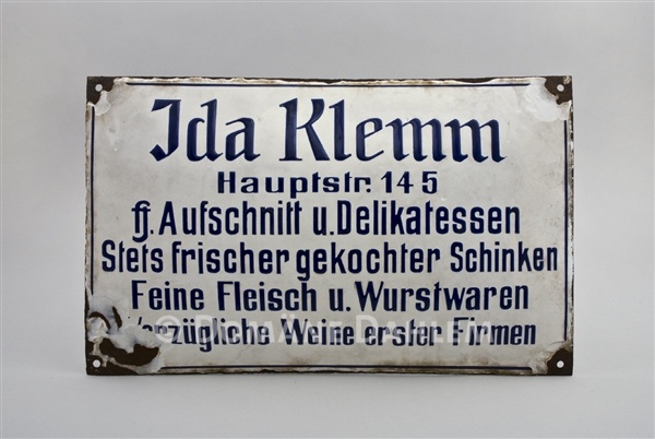 Reklameschild &quot;Ida Klemm&quot; (Stiftung Domäne Dahlem - Landgut und Museum CC BY-NC-SA)