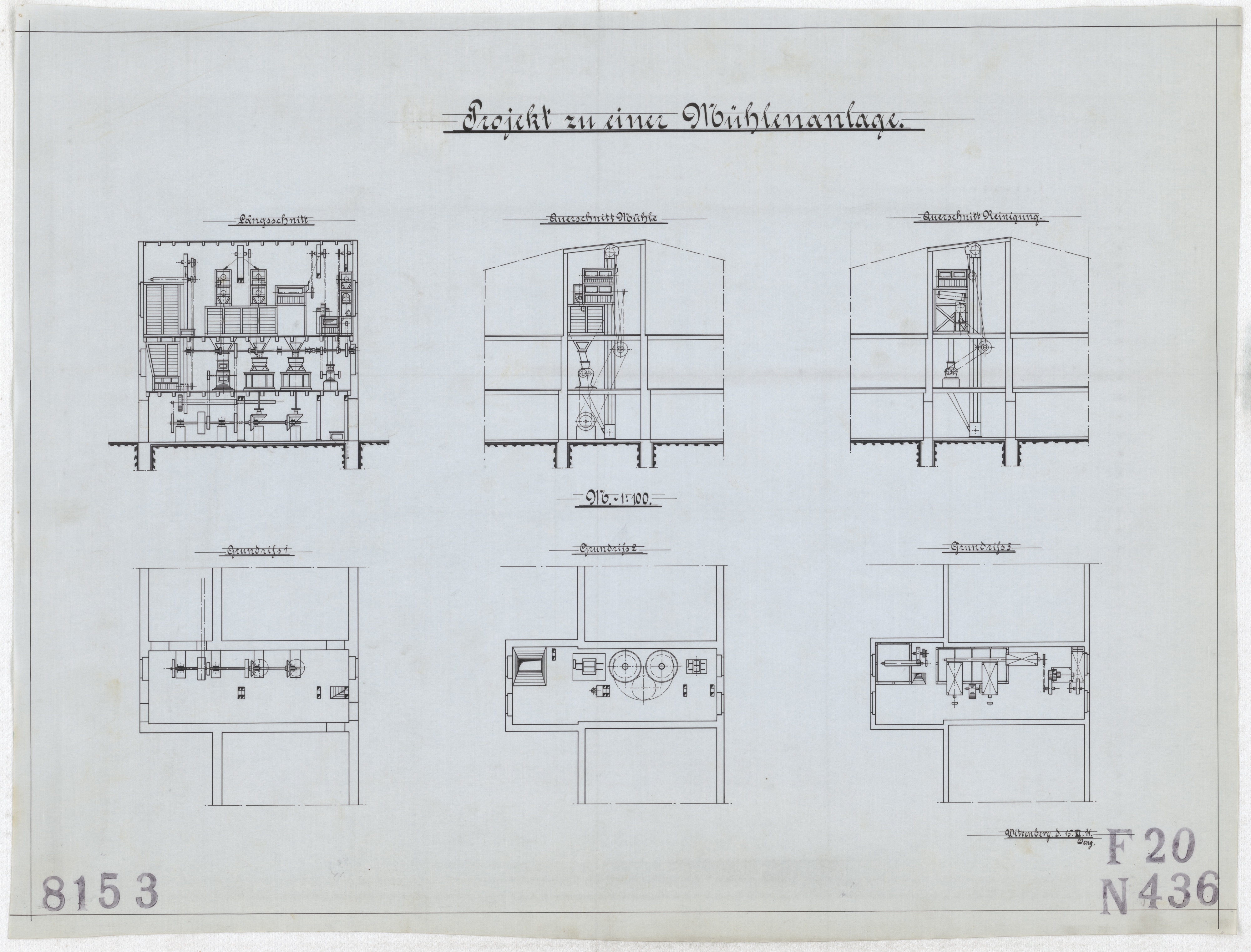 Technische Zeichnung : Projekt zu einer Mühlenanlage (Stiftung Deutsches Technikmuseum Berlin CC BY-SA)