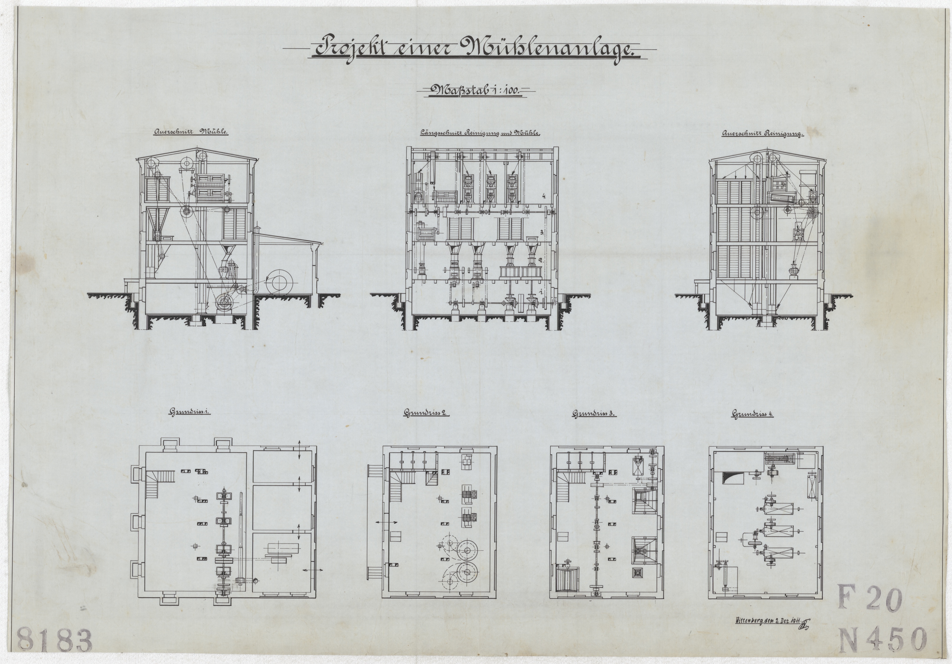 Technische Zeichnung : Projekt einer Mühlenanlage (Stiftung Deutsches Technikmuseum Berlin CC BY-SA)