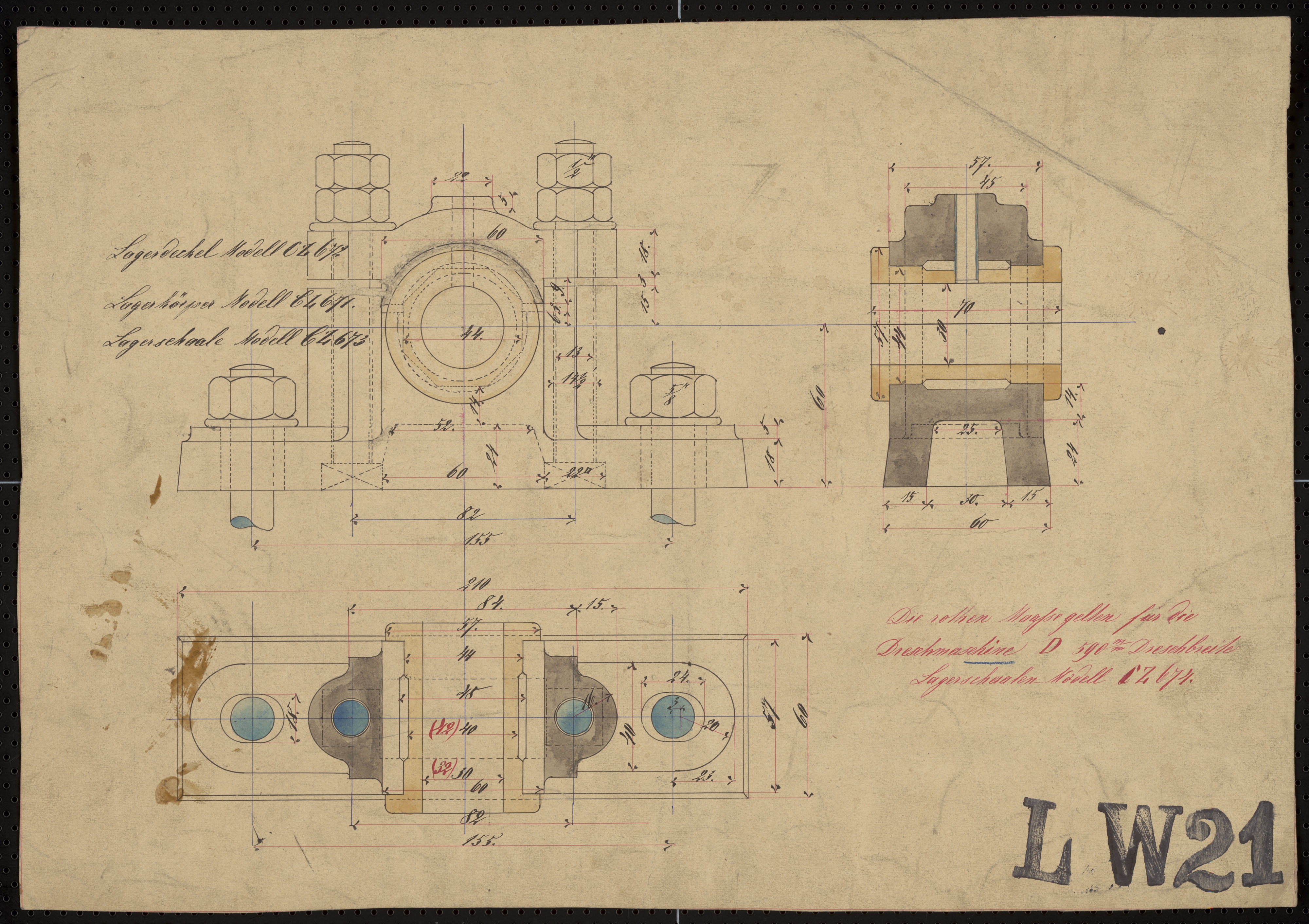 Technische Zeichnung : [Lagerschalen für die Dreschmaschine D] (Stiftung Deutsches Technikmuseum Berlin CC BY-SA)