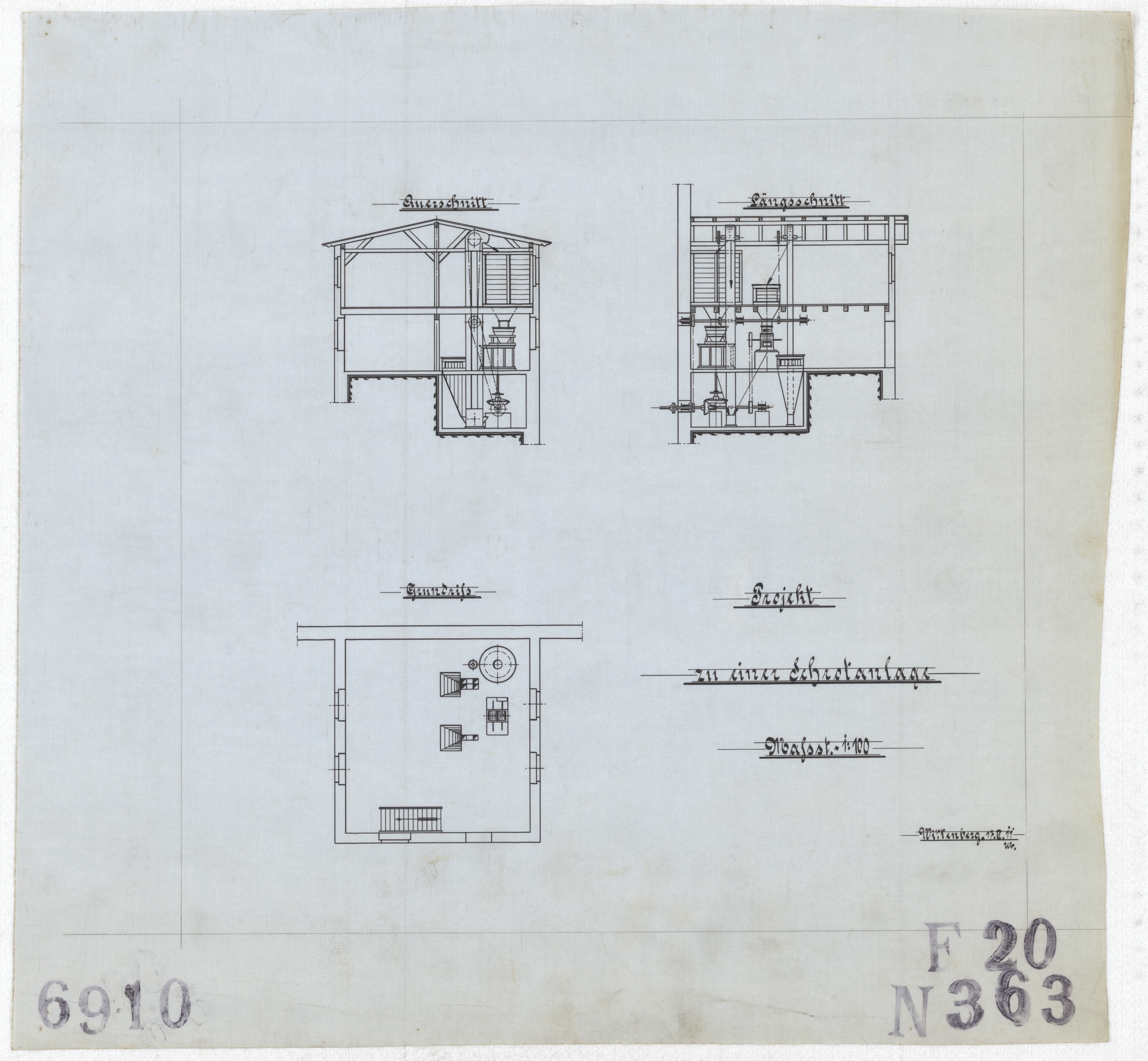 Technische Zeichnung : Projekt zu einer Schrotanlage (Stiftung Deutsches Technikmuseum Berlin CC BY-SA)